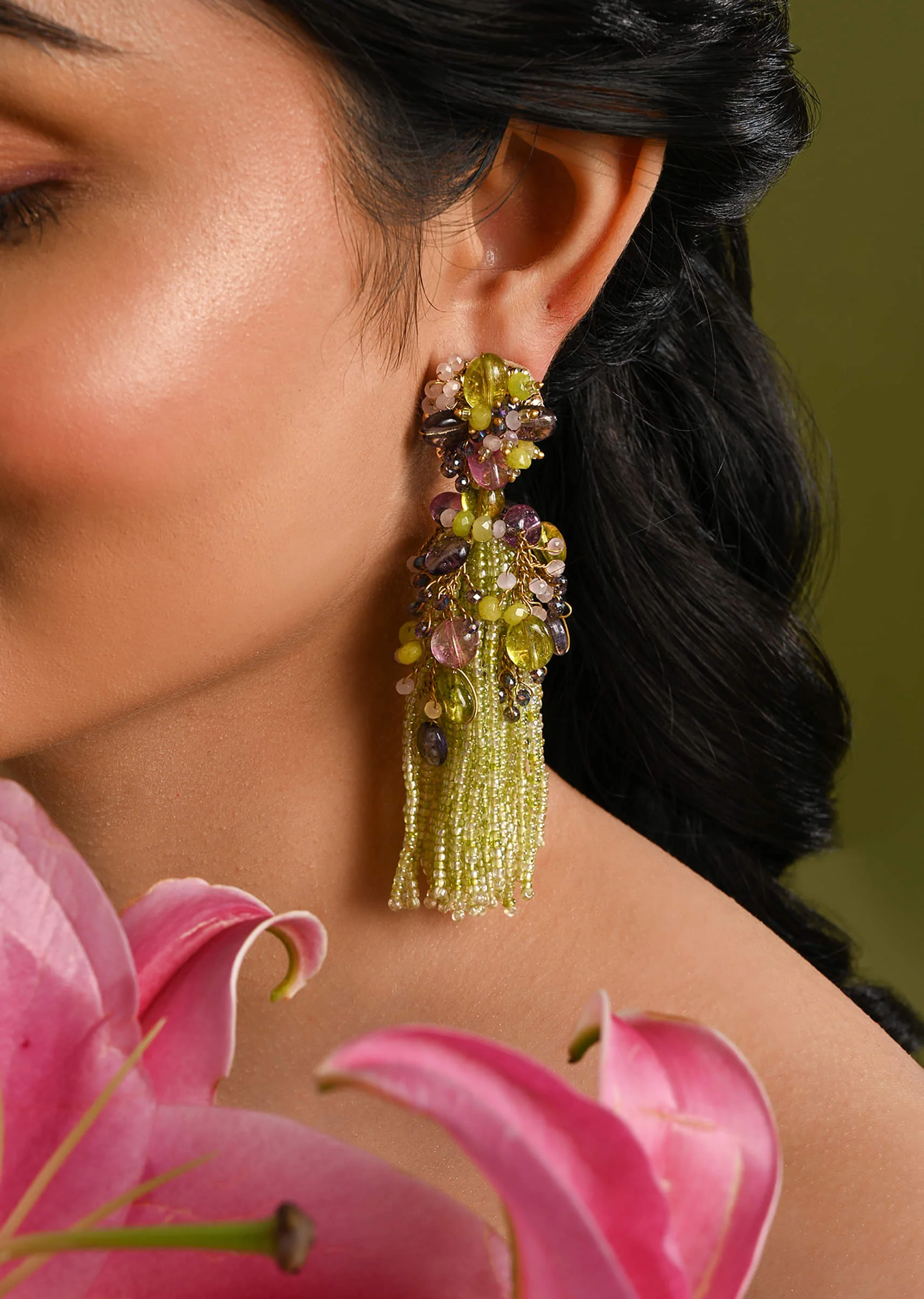 Green Mehendi Jhumka Tassel Earrings