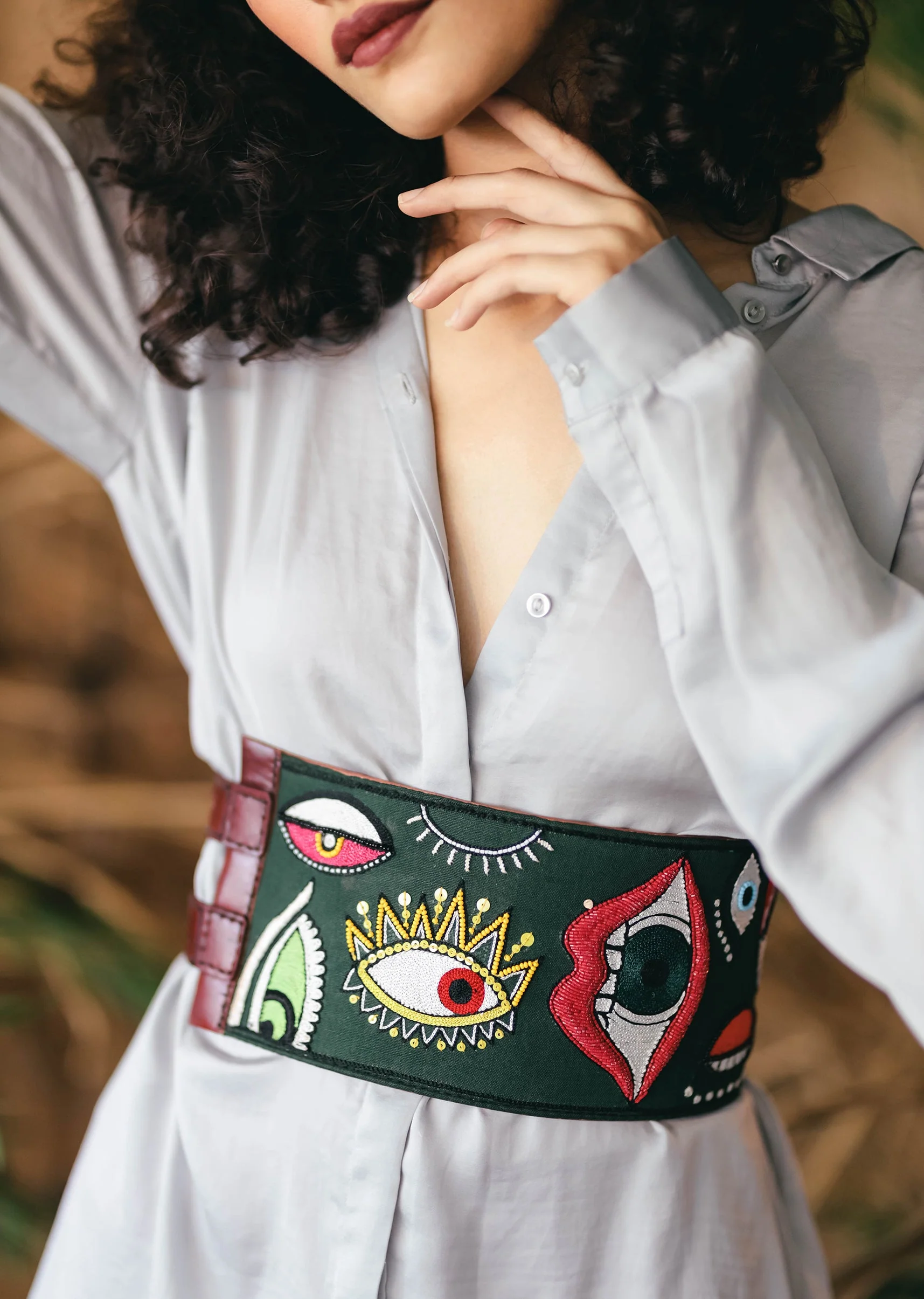 Green Multi Color Embroidered Waist Belt - Image 5