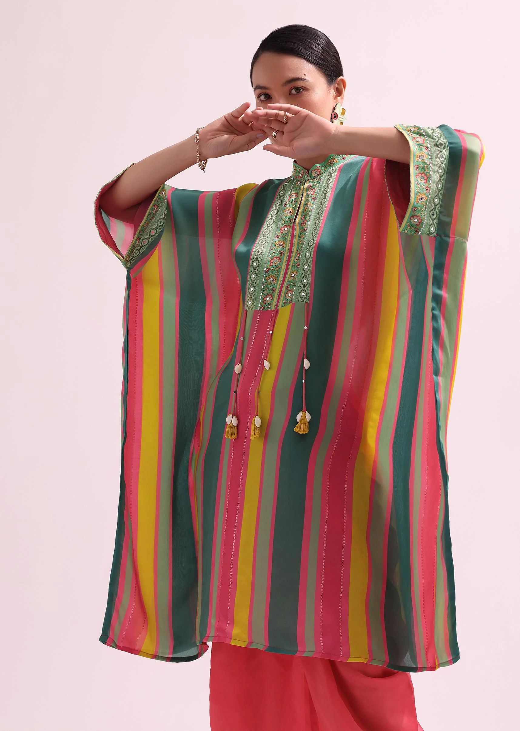 Green Multicolored Embroidered Dhoti Set - Image 4