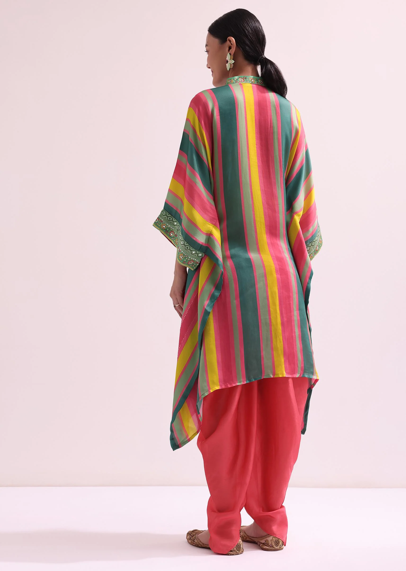 Green Multicolored Embroidered Dhoti Set - Image 5