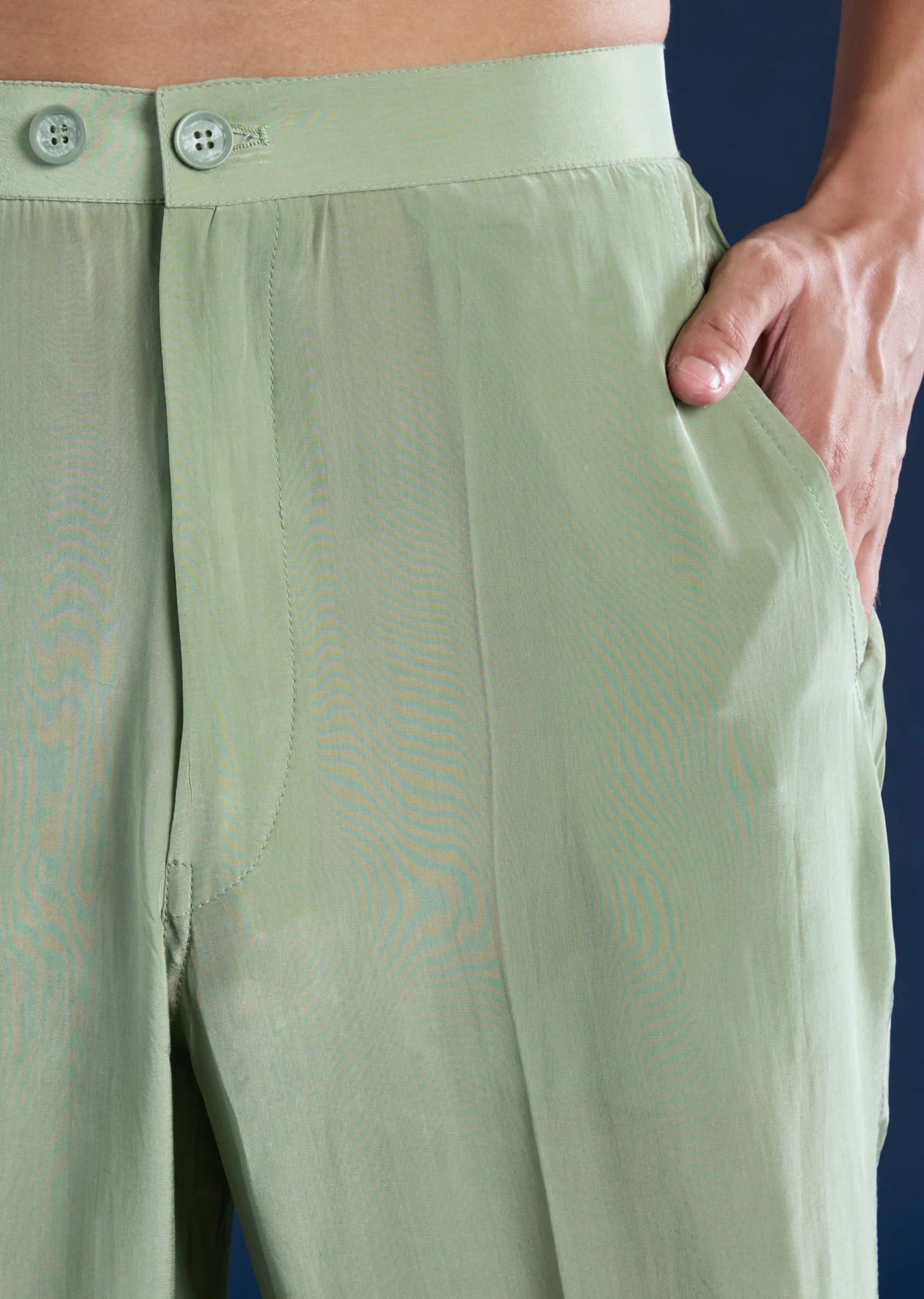 Green Muslin Sequin Work Mens Kurta and Pant Set - Image 6