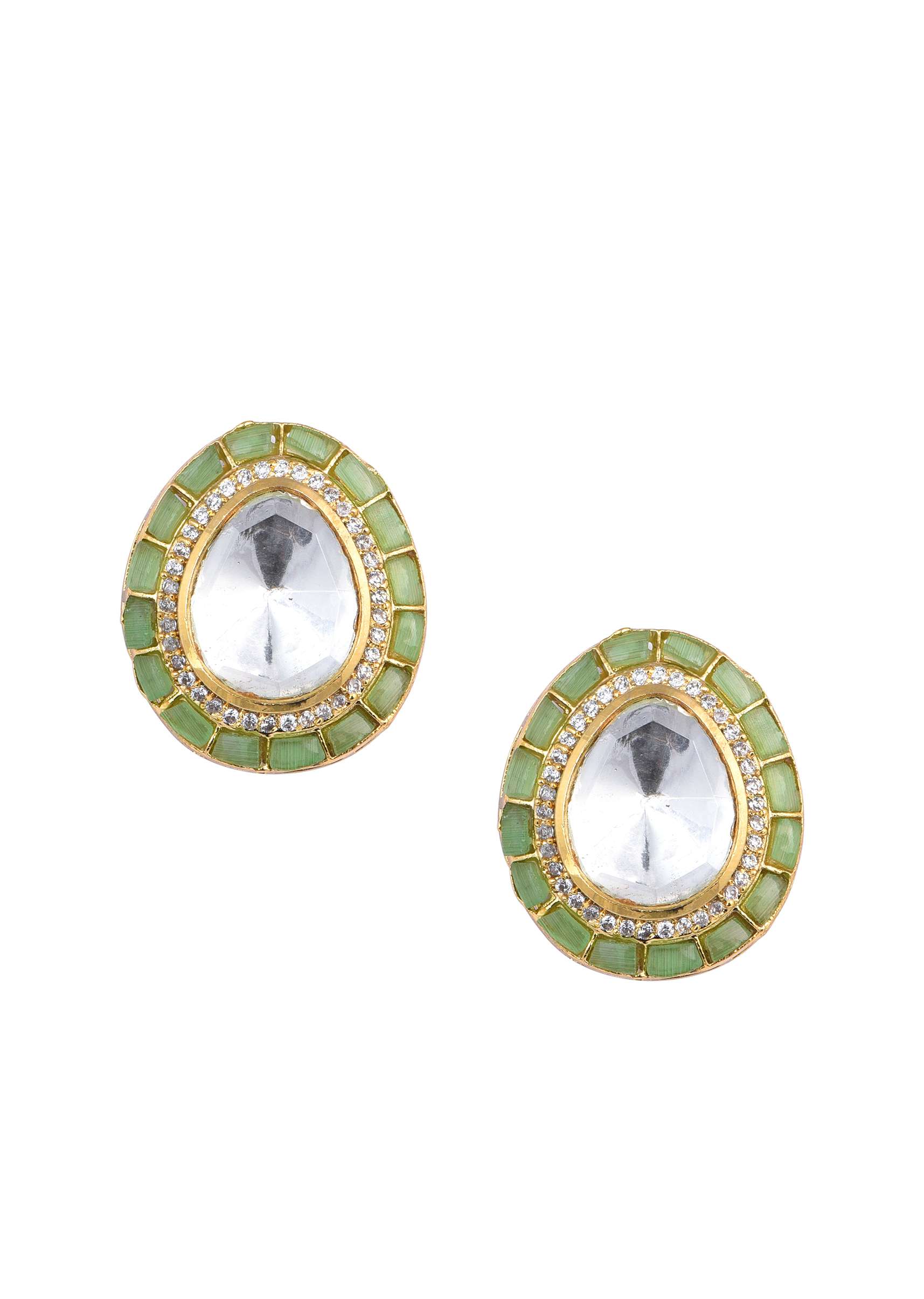 Green Polki Statement Studs With Enamel Detail - Image 2