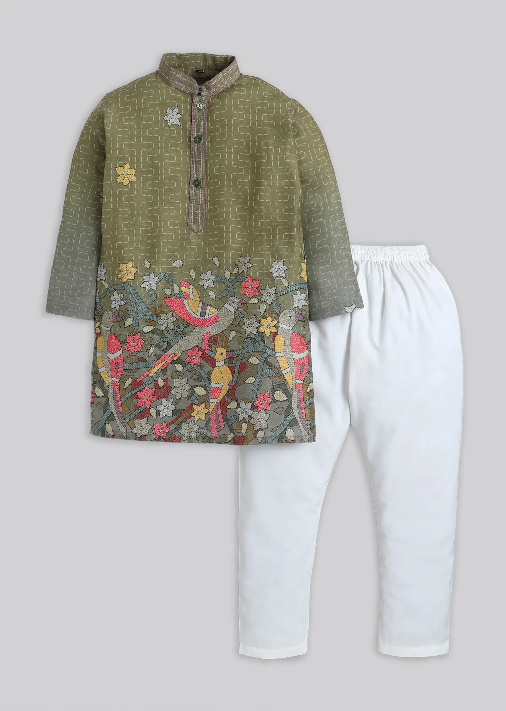 Green Printed Kurta Set For Boys