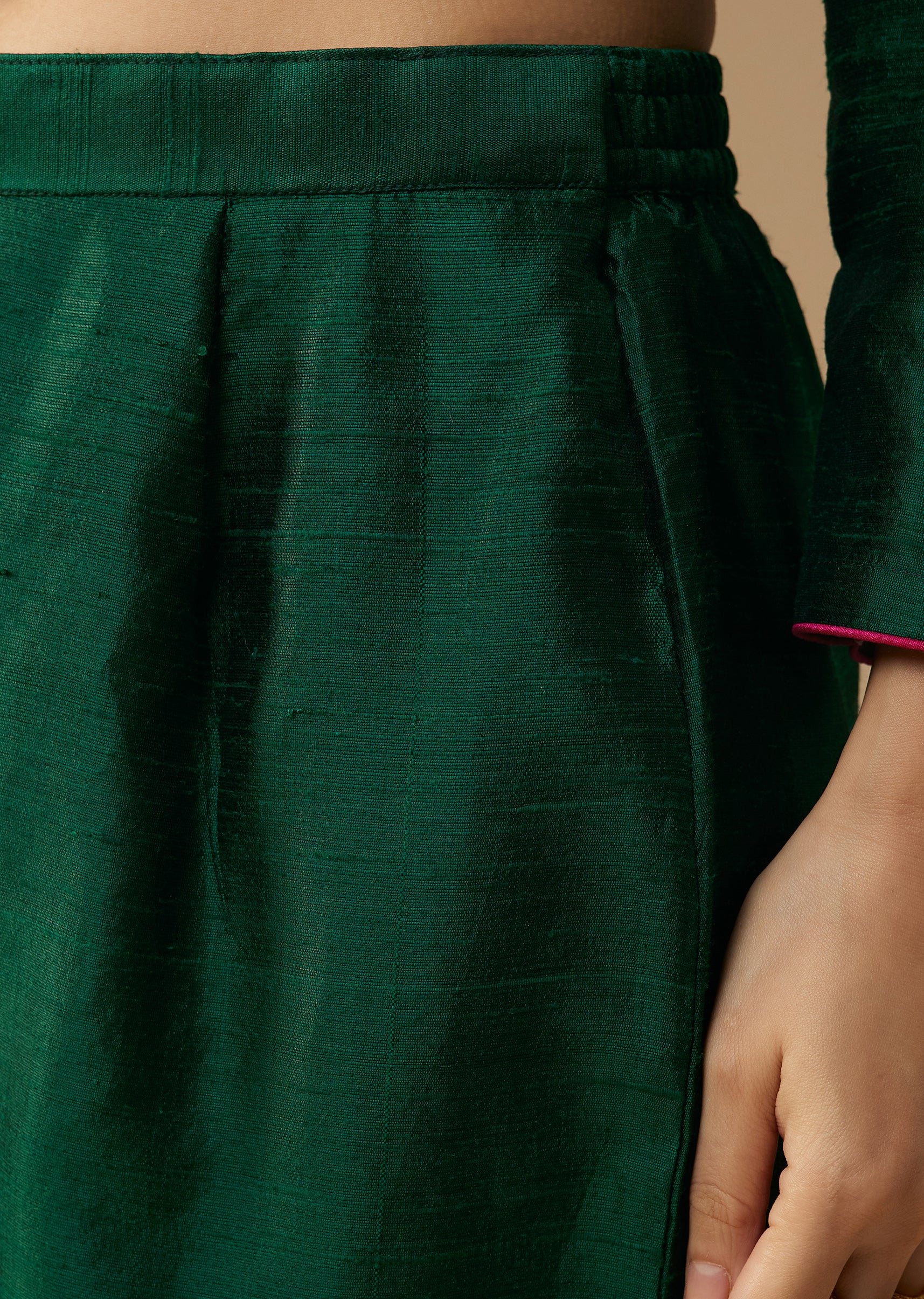 Green Pure Raw Silk Zardozi Embellished Kurta Set - Image 6