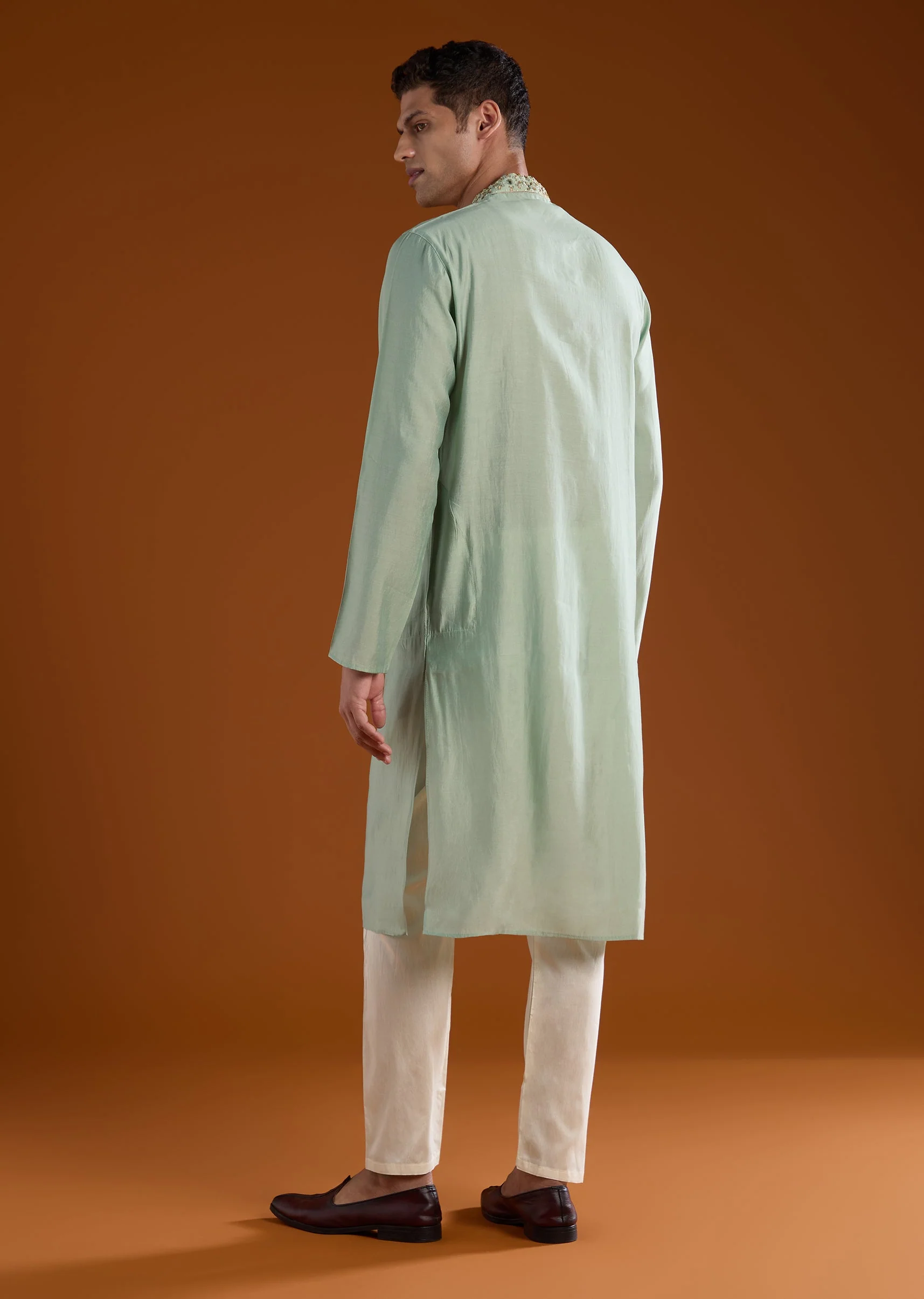 Green Resham Embroidered Mens Kurta Pant Set - Image 5