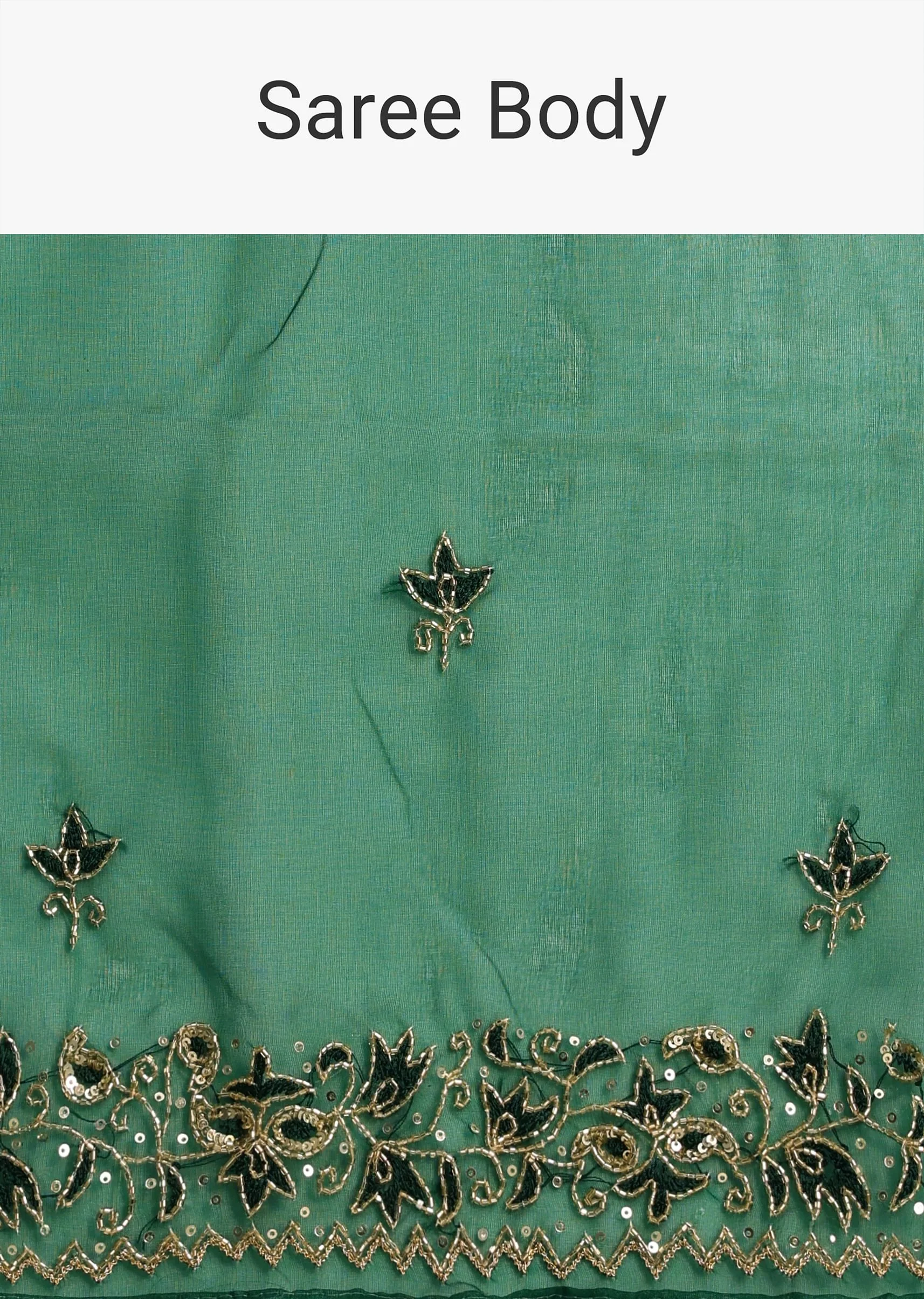 Green Scallop Border Organza Saree With Unstitched Blouse - Image 9