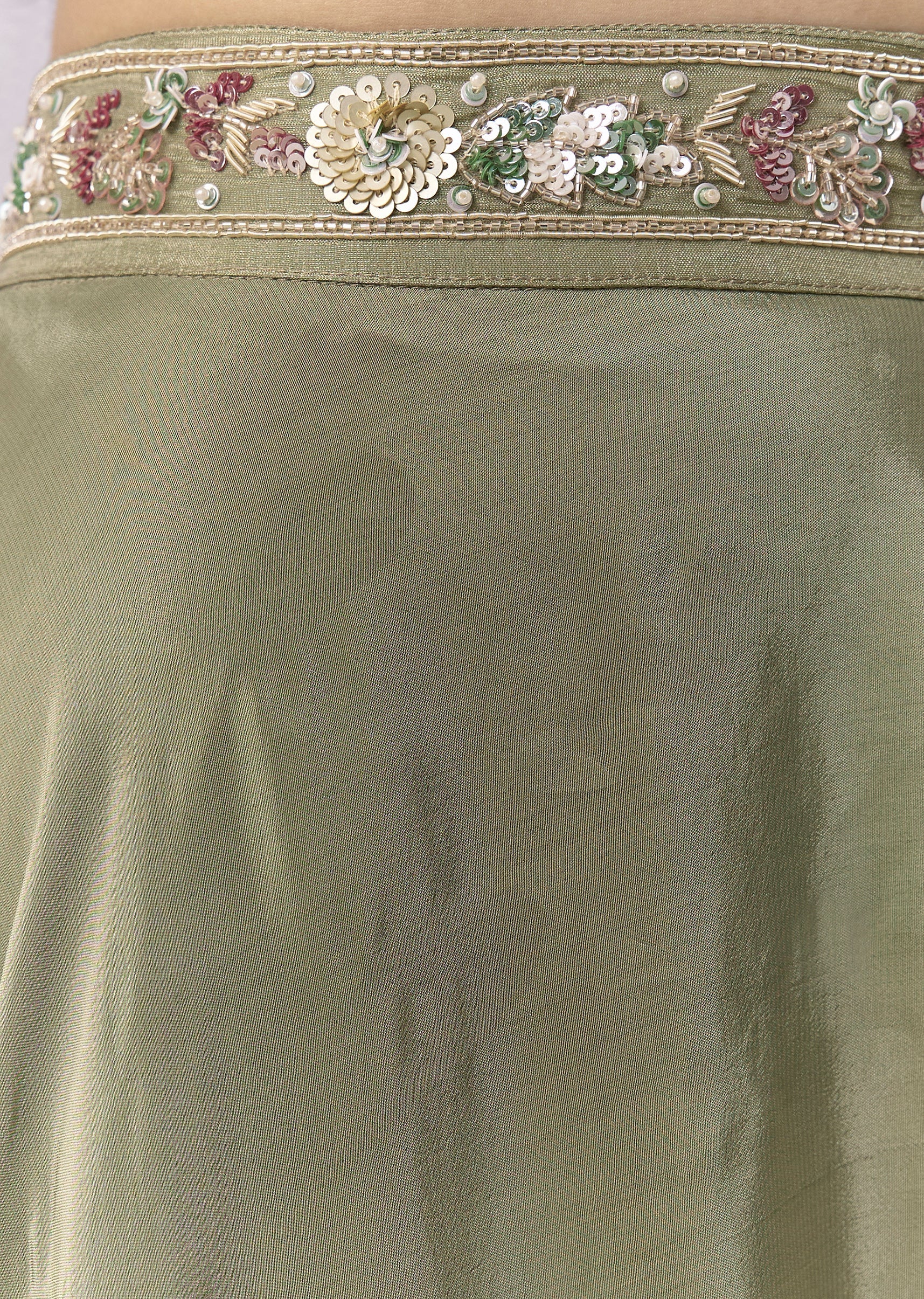 Green Sequin Embellished Crop Top Palazzo Set - Image 6
