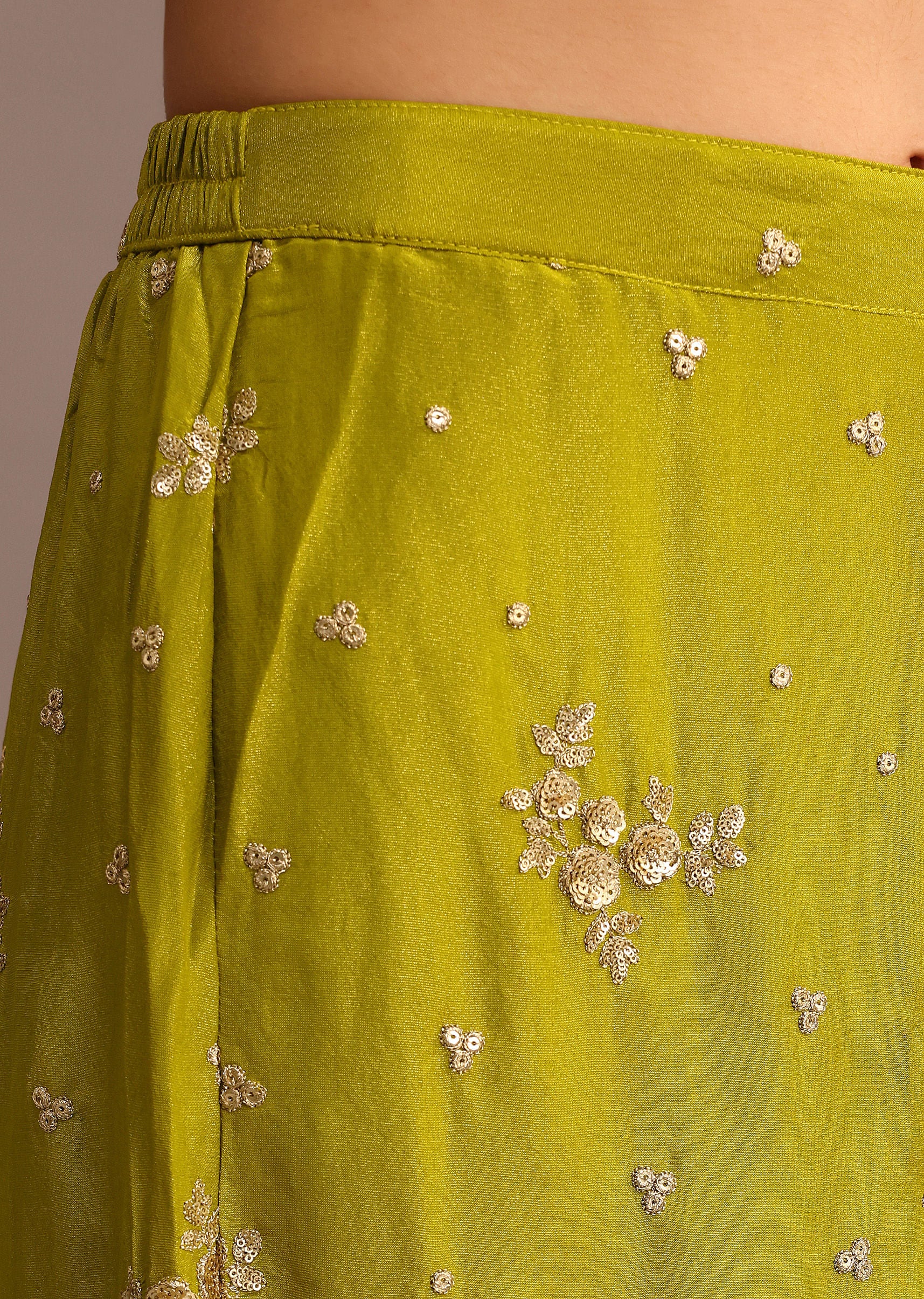 Green Sequins Kurti Sharara With Chanderi Banarasi Dupatta - Image 6