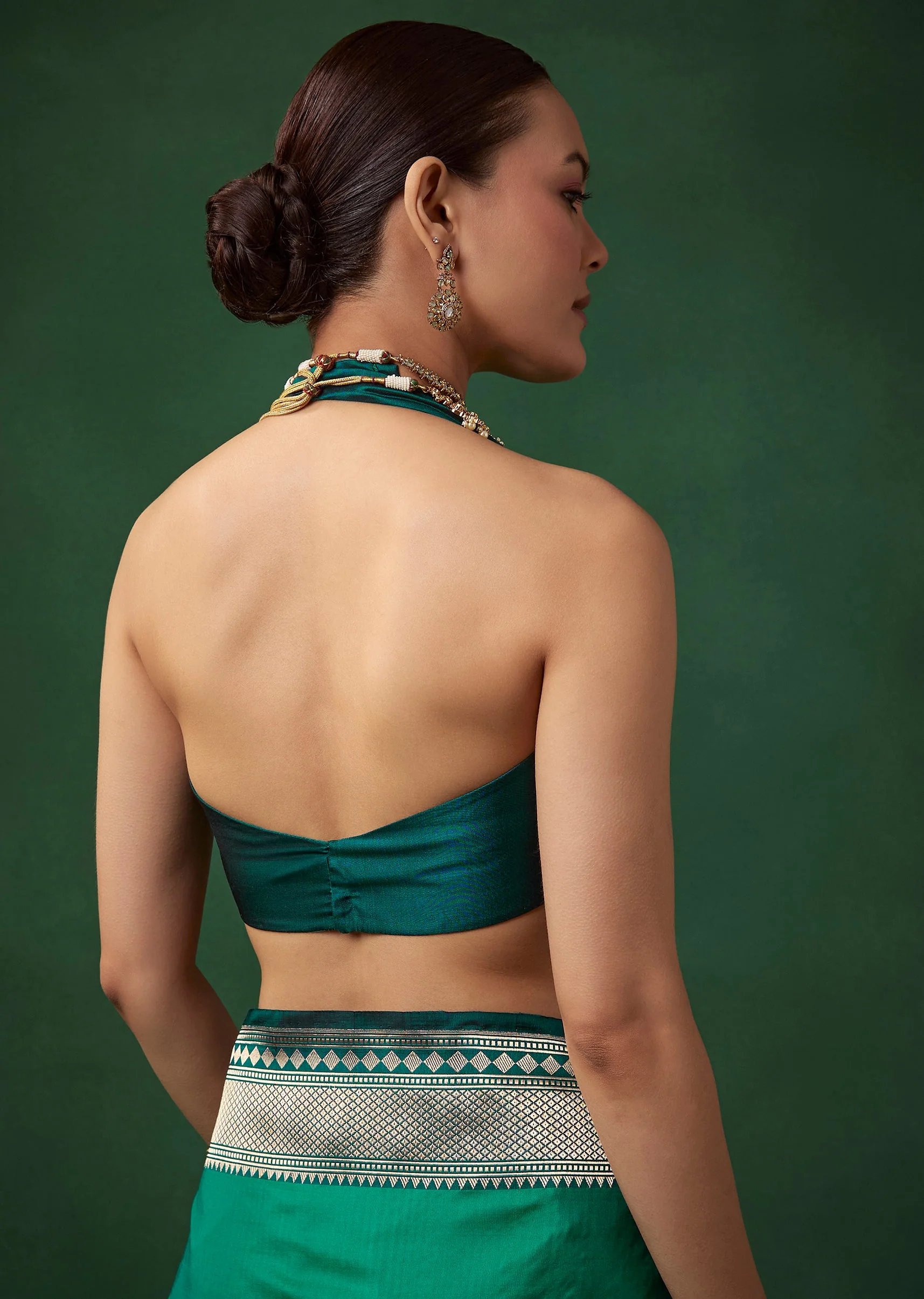 Green Shaded Banarasi Silk Saree with Unstitched Blouse - Image 8