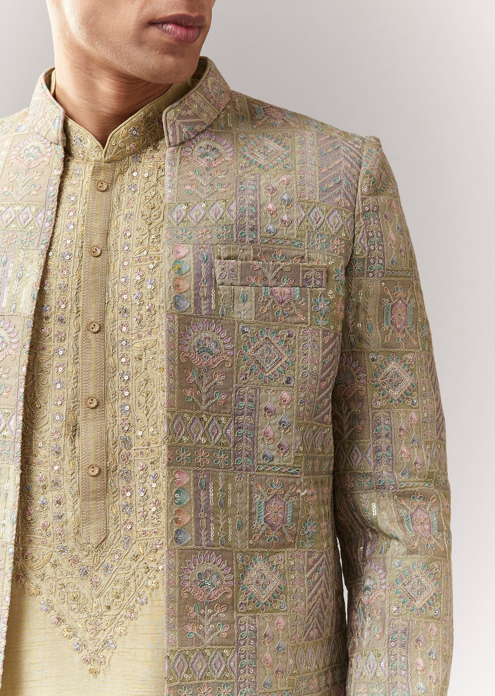 Green Silk Indo Western With Sequins And Resham Work - Image 2