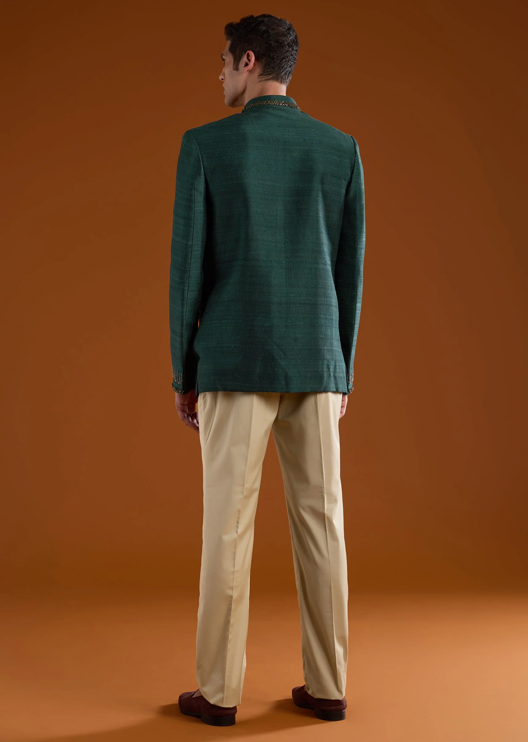 Green Silk Jodhpuri Set with Zari Embroidery - Image 5