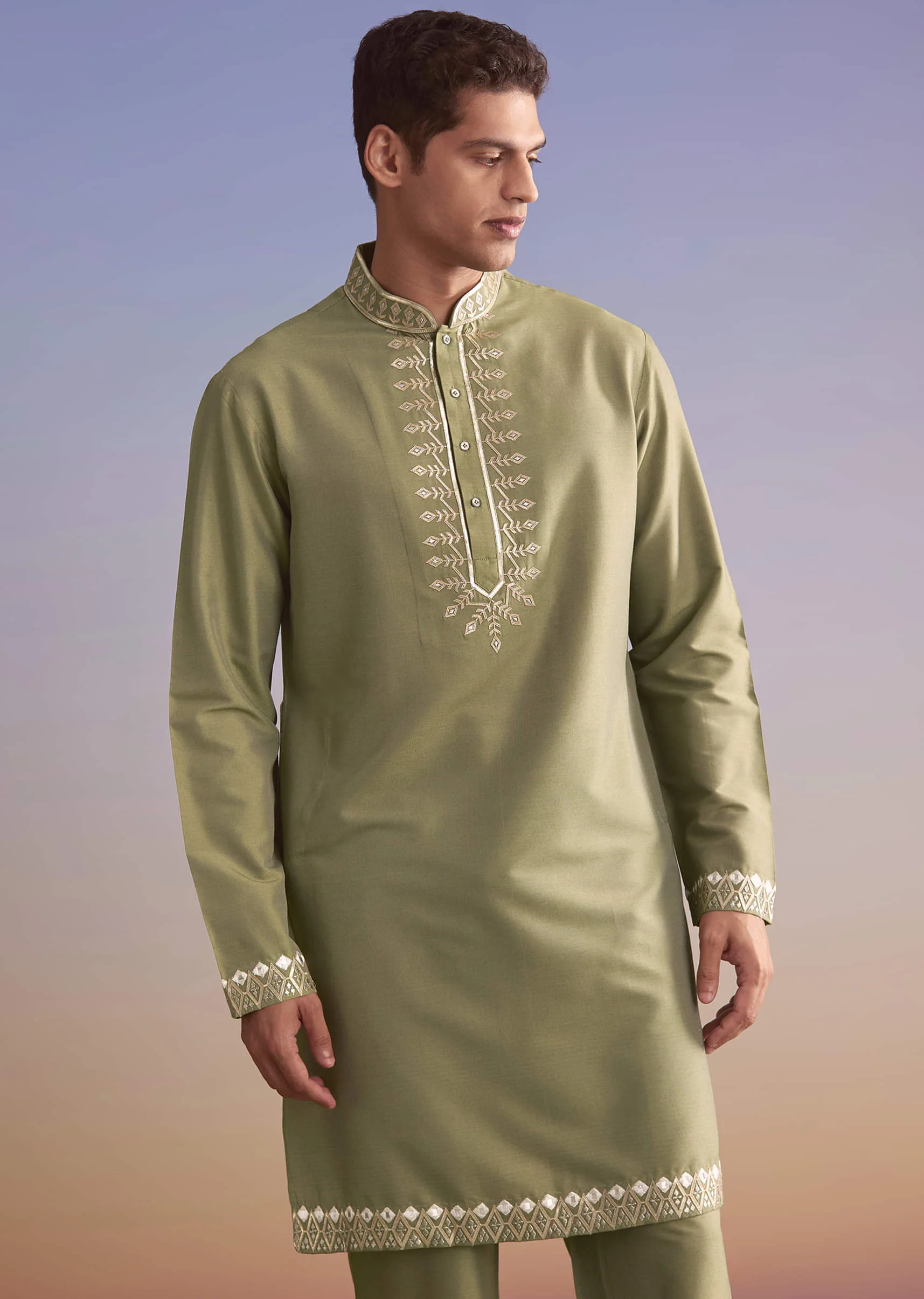Green Silk Kurta Jacket Set For Men With Intricate Hand Embroidery - Image 6