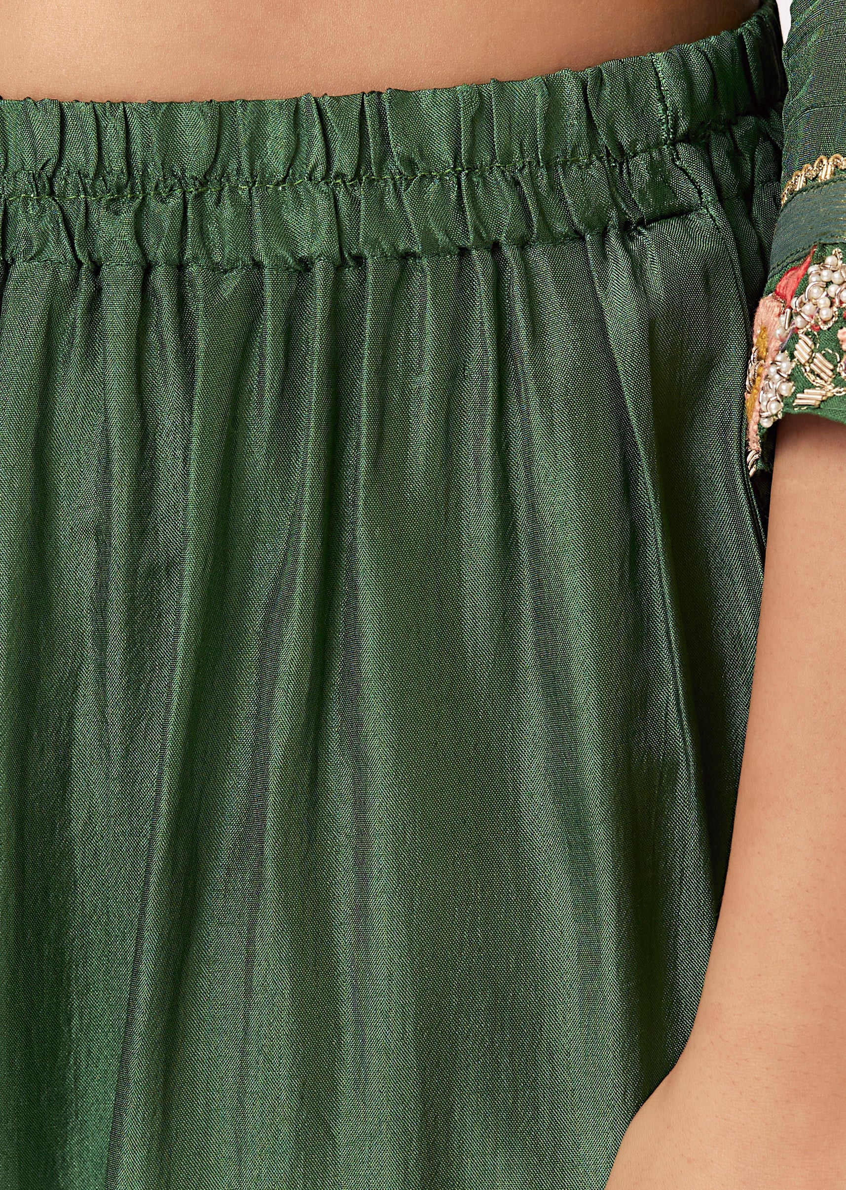 Green Silk Palazzo Set With Zardozi Thread Work - Image 6