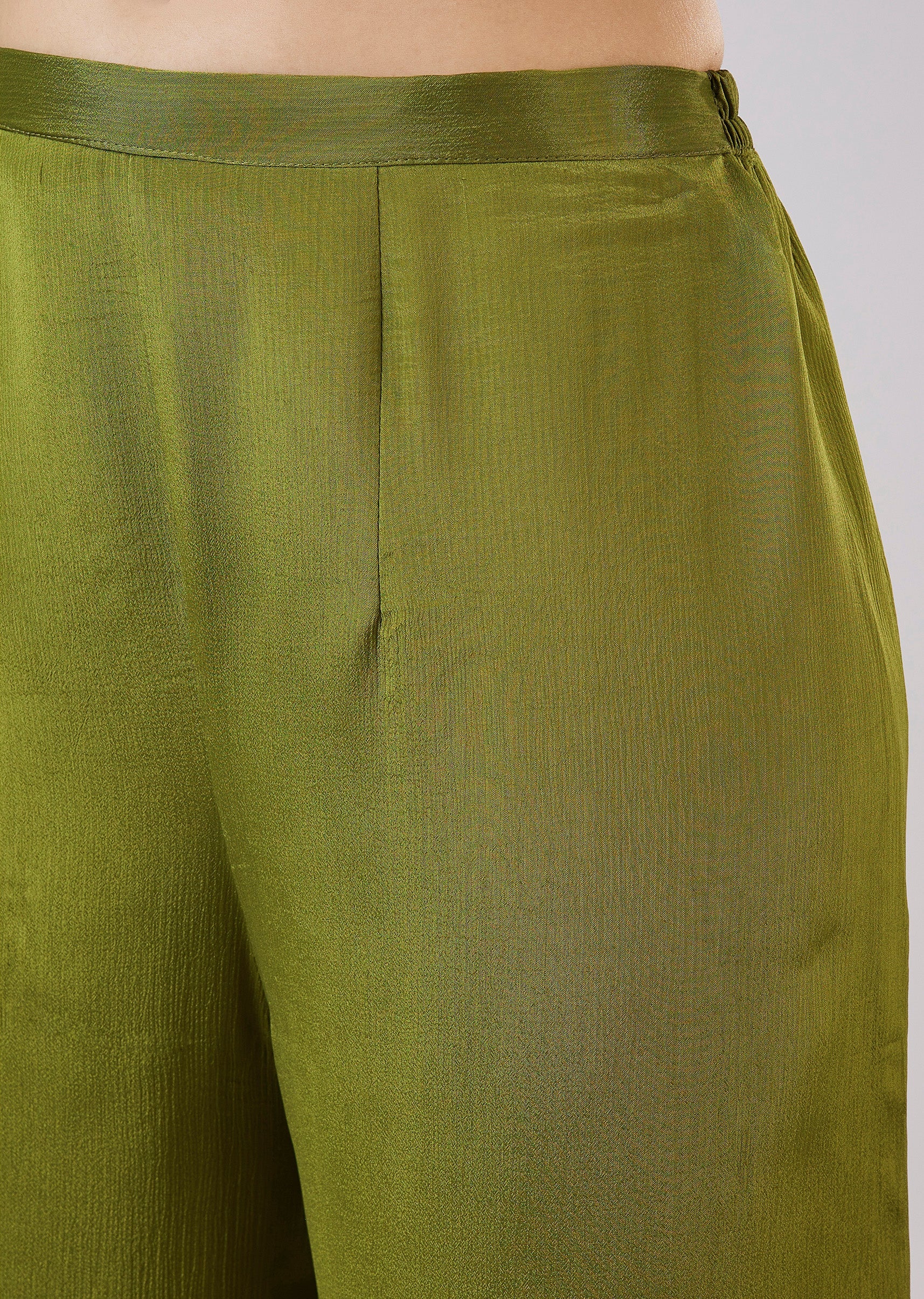 Green Silk Palazzo Set With Zari And Sequins Work - Image 6