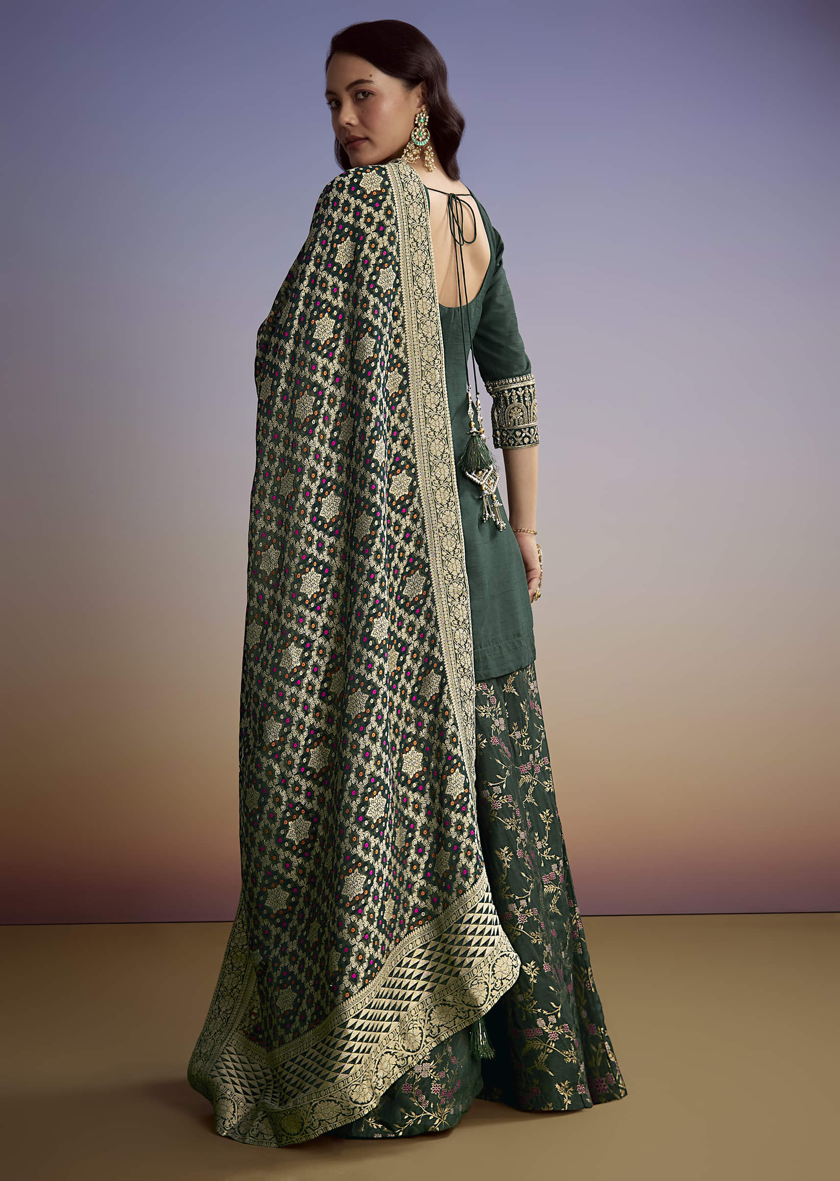 Green Silk Palazzo Suit With Heavy Embroidery - Image 5