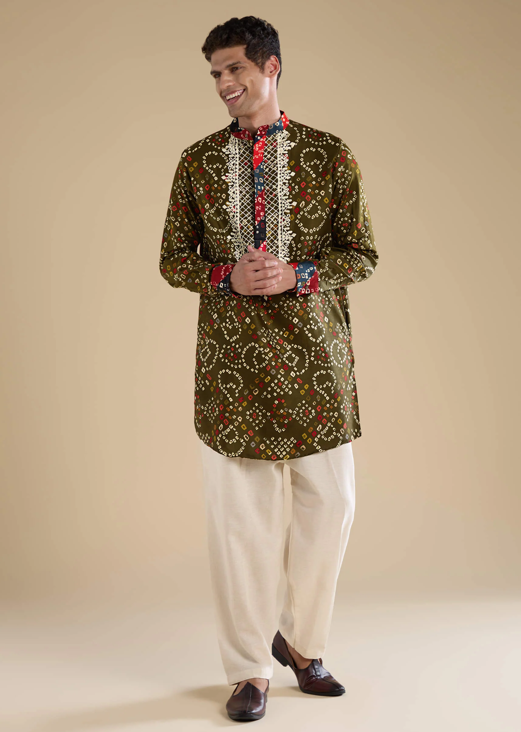 Green Silk Resham Embroidered Mens Kurta Set - Image 3