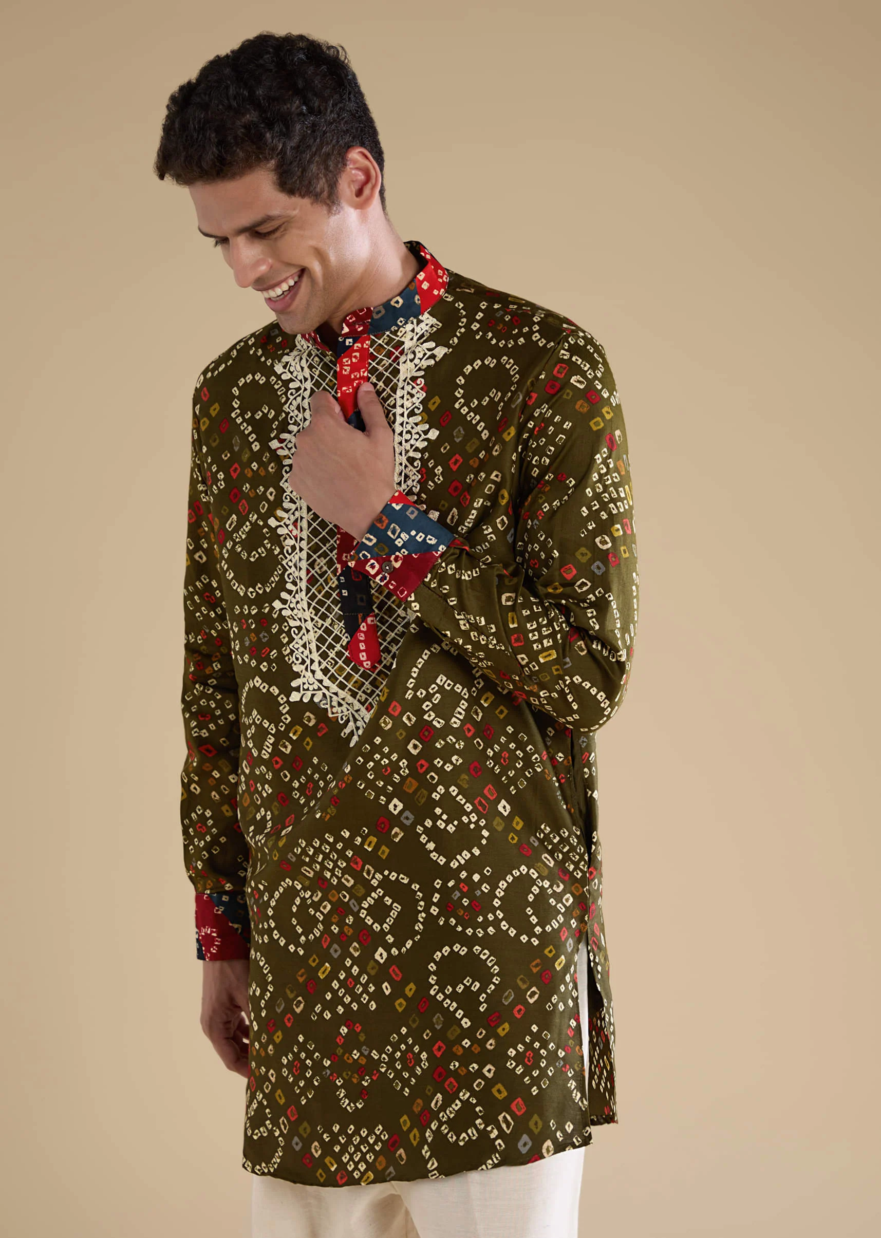 Green Silk Resham Embroidered Mens Kurta Set - Image 4