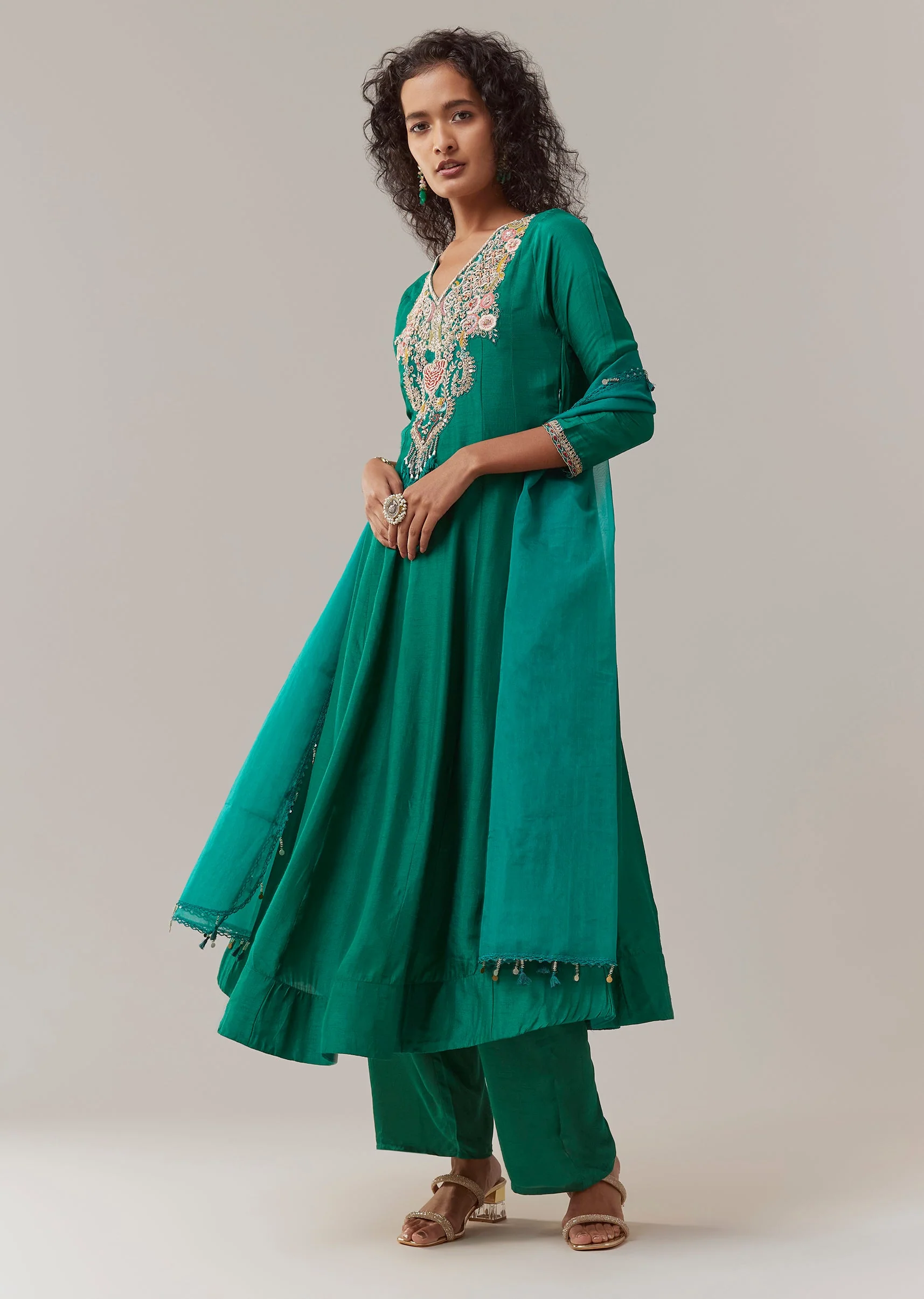 Green Thread Embroidered Anarkali Set - Image 2
