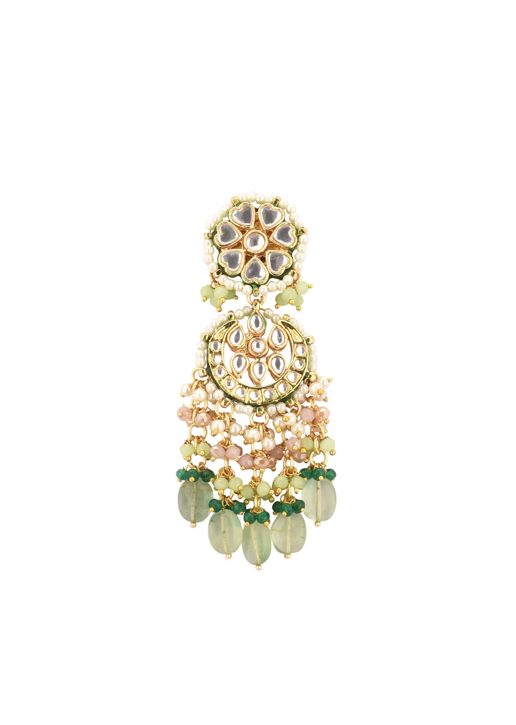 Green Toned Gold-Finish Kundan Choker Necklace Set With Colourful Meenakari Work In Mix Metal - Image 5