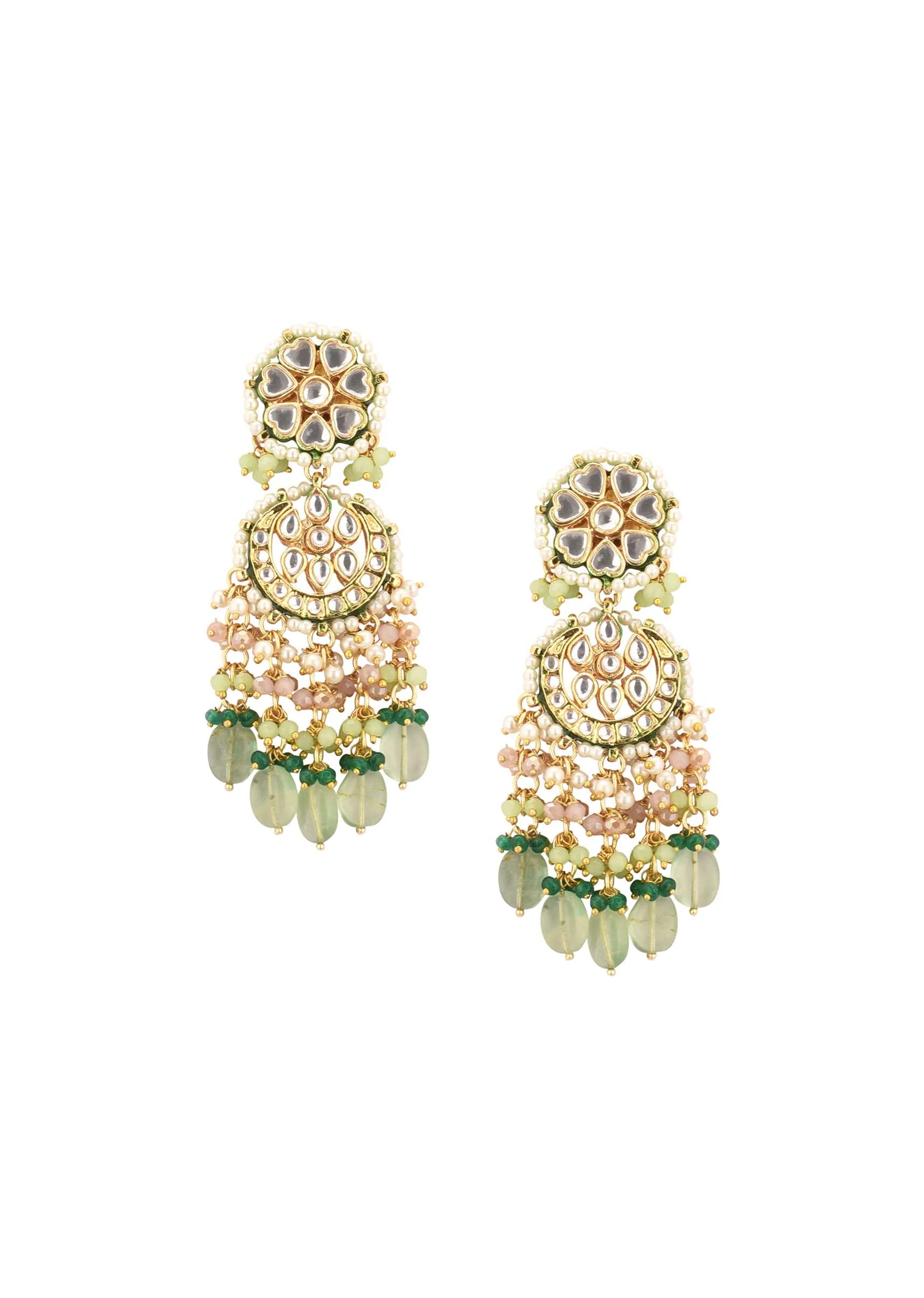Green Toned Gold-Finish Kundan Choker Necklace Set With Colourful Meenakari Work In Mix Metal - Image 6