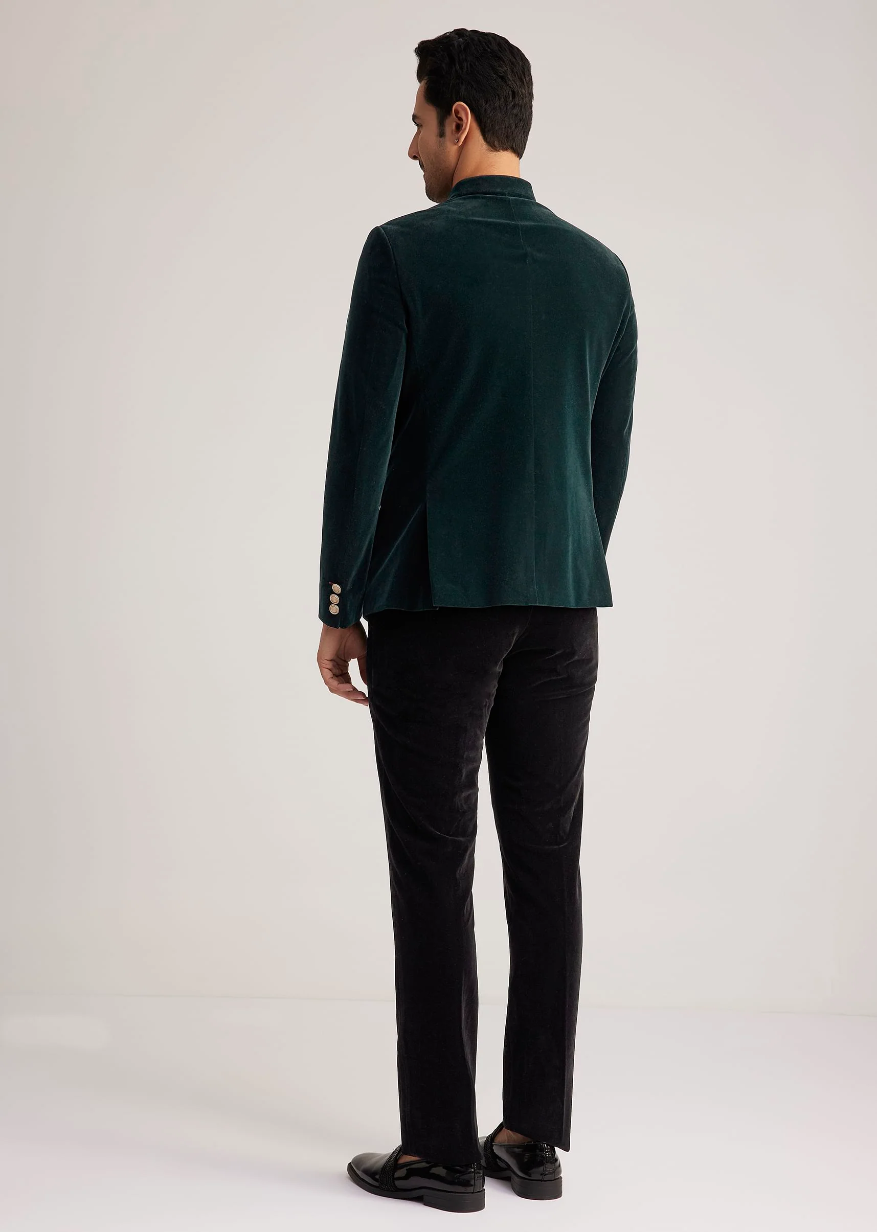 Green Velvet Jodhpuri Suit With Pocket Square - Image 5