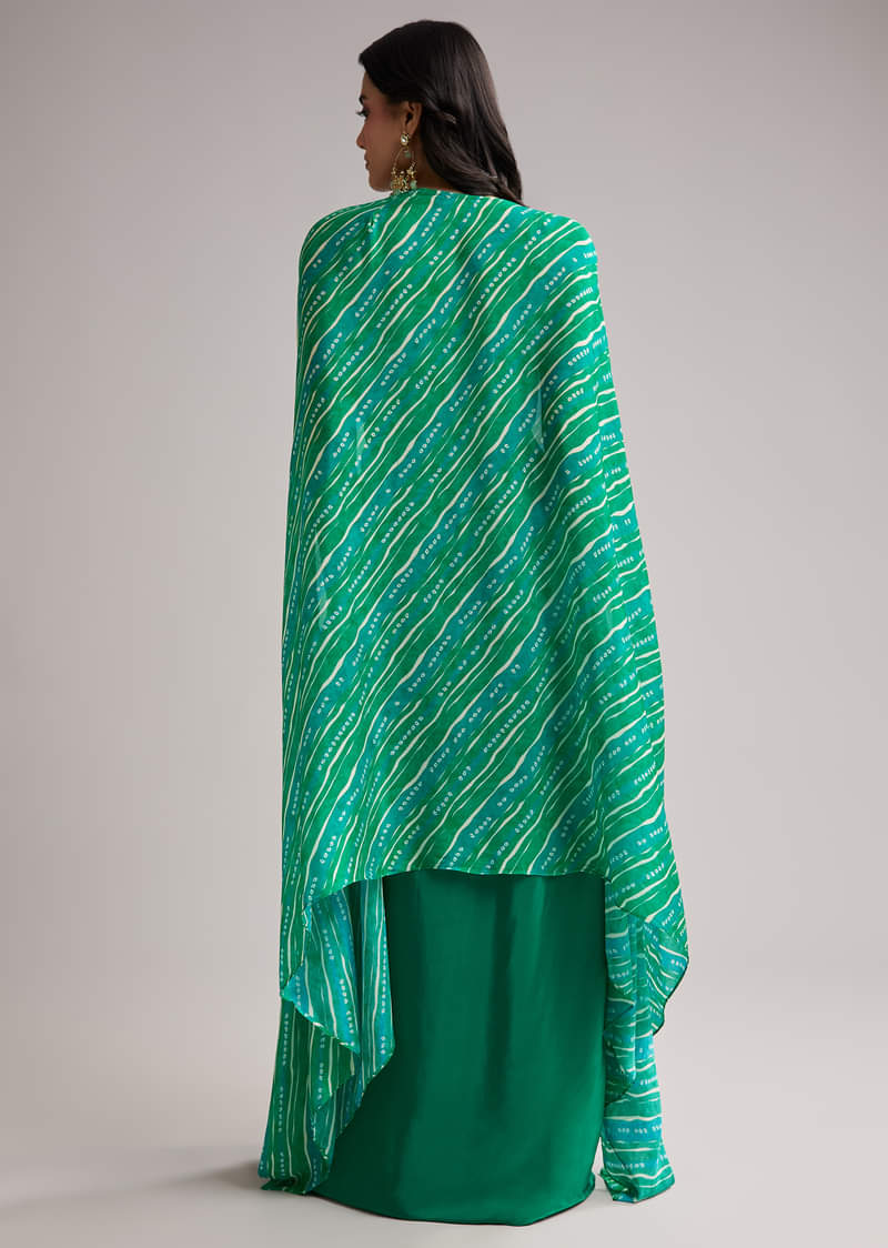 Green Zardosi Cape Set With Crop Top And Skirt - Image 6