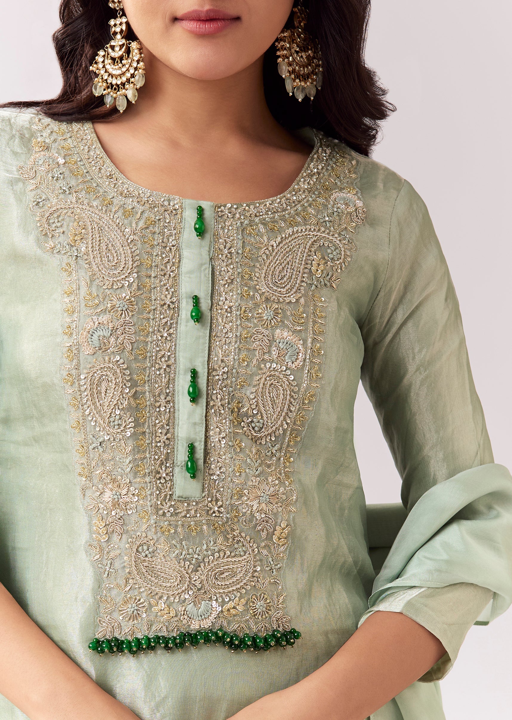 Green Zardozi Palazzo Suit - Image 2