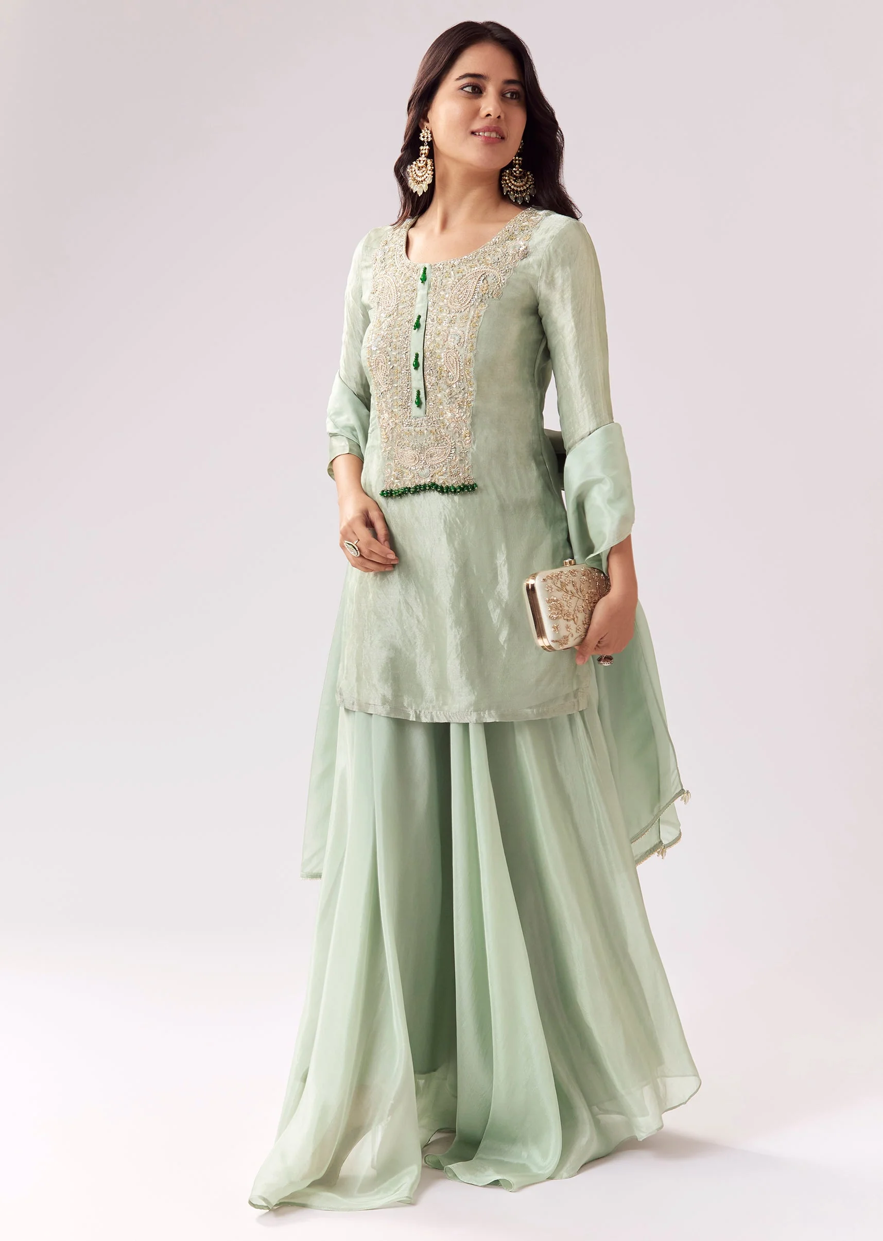 Green Zardozi Palazzo Suit - Image 3