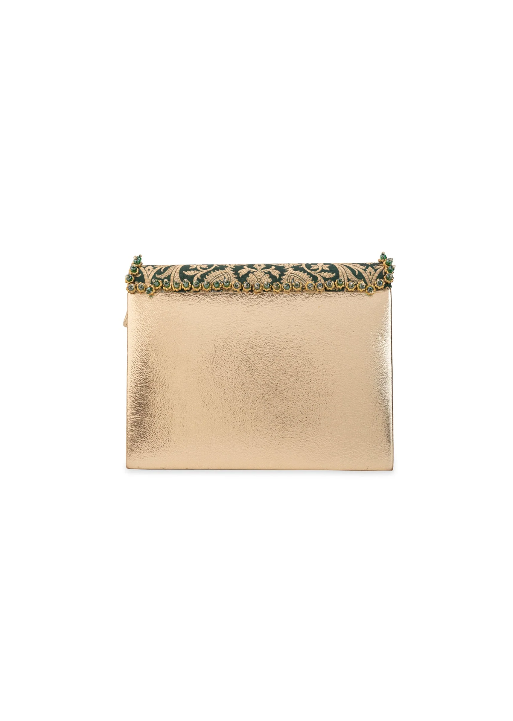 Green Zari and Kundan Encrusted Rectangular Flap Bag - Image 3