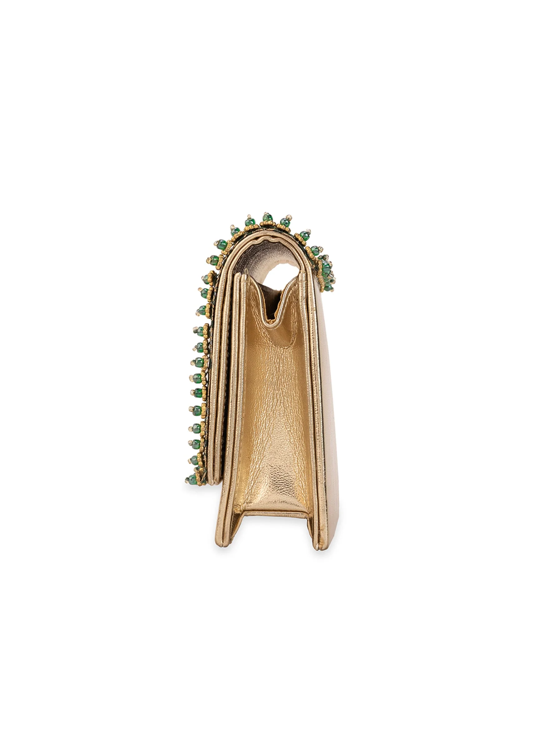 Green Zari and Kundan Encrusted Rectangular Flap Bag - Image 4
