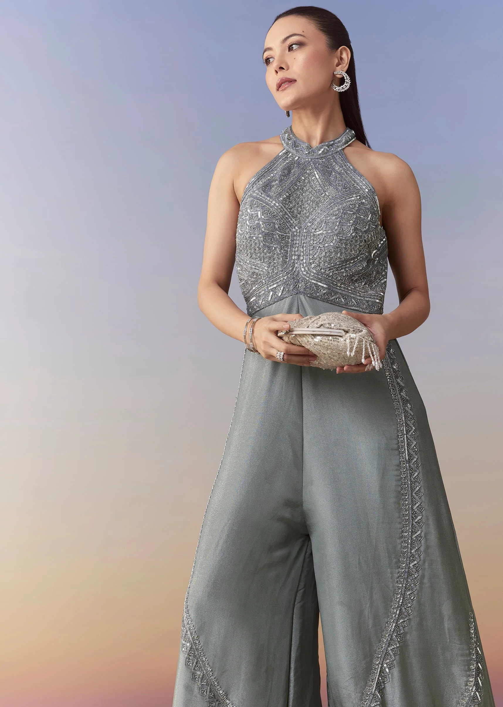 Grey Cutdana Embellished Jumpsuit - Image 4