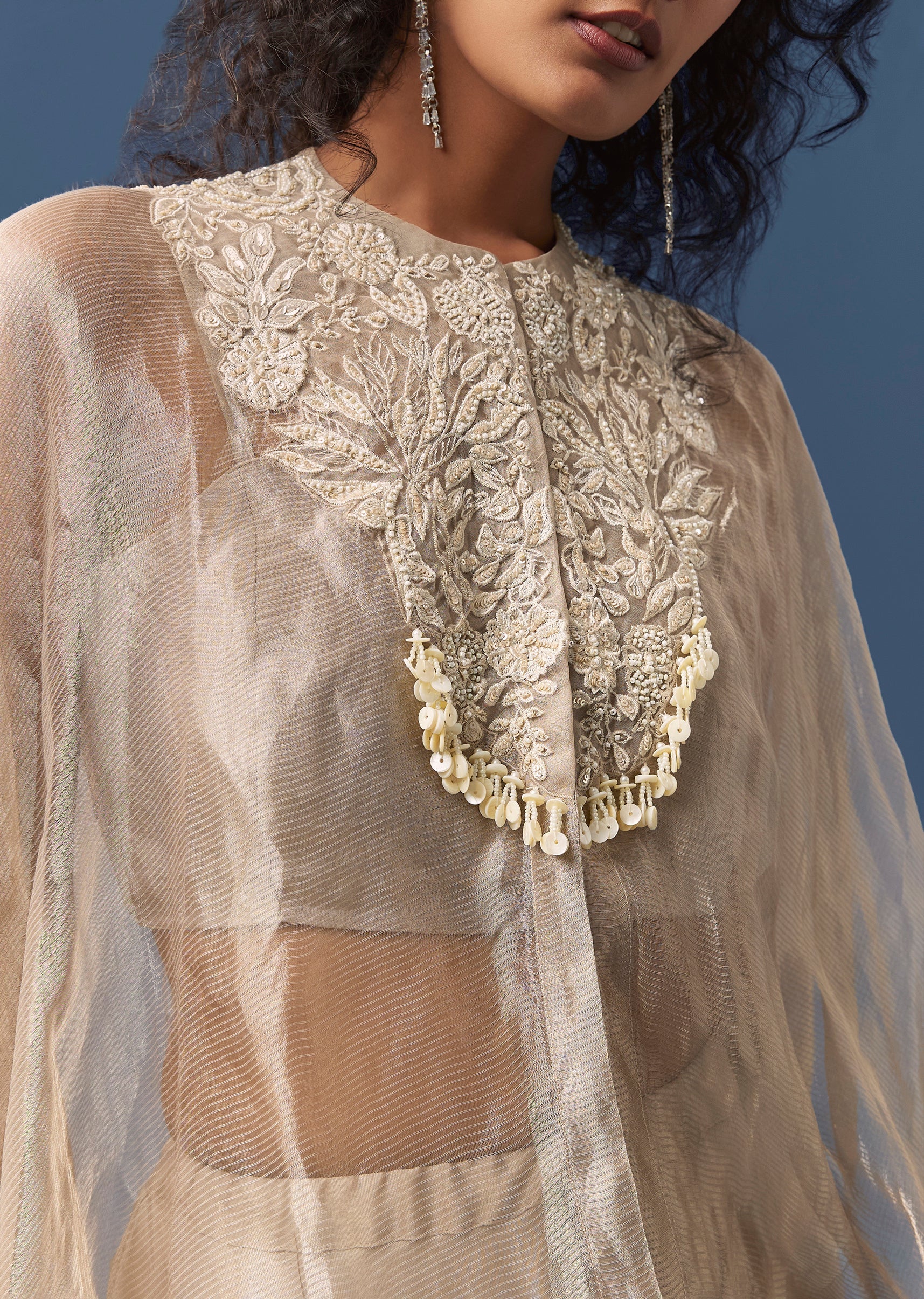 Grey Indowestern Organza Cape and Palazzo Set - Image 2