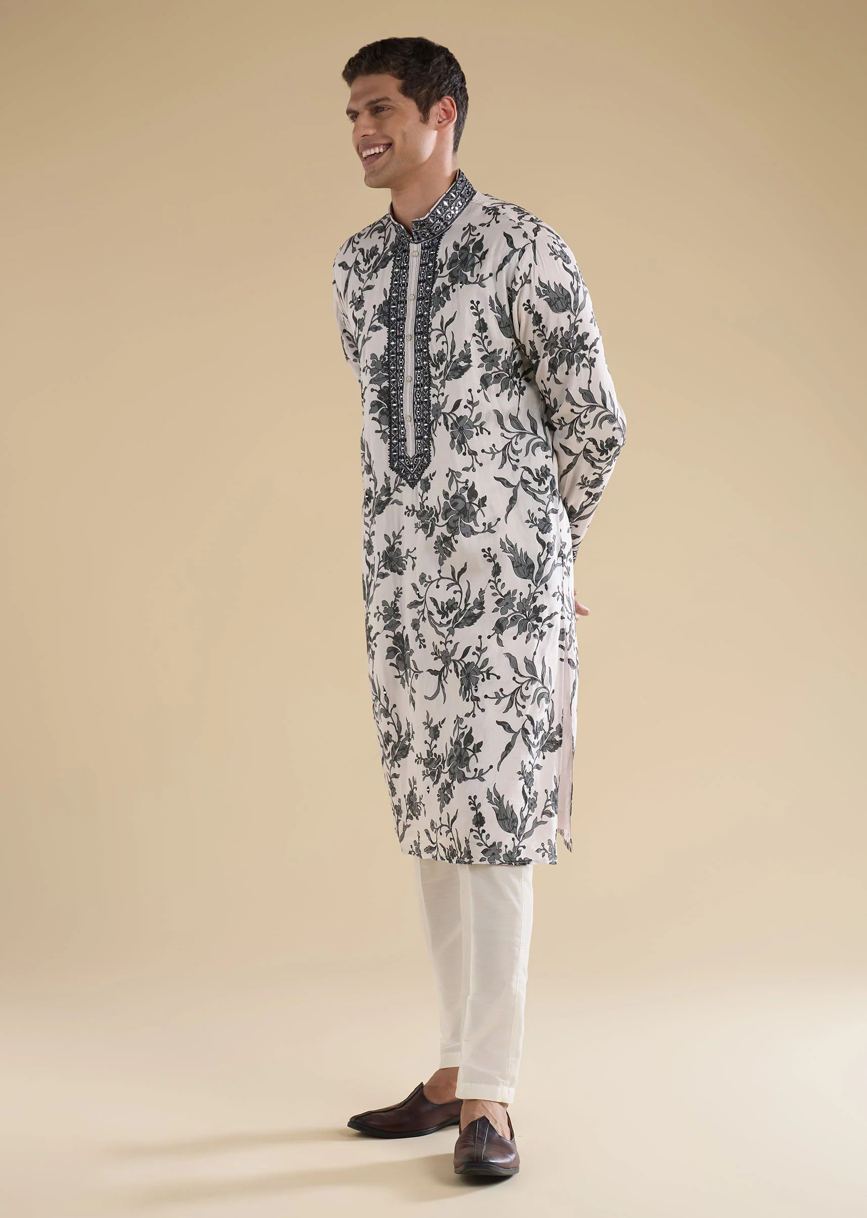 Grey Mirror Detail Kurta Set