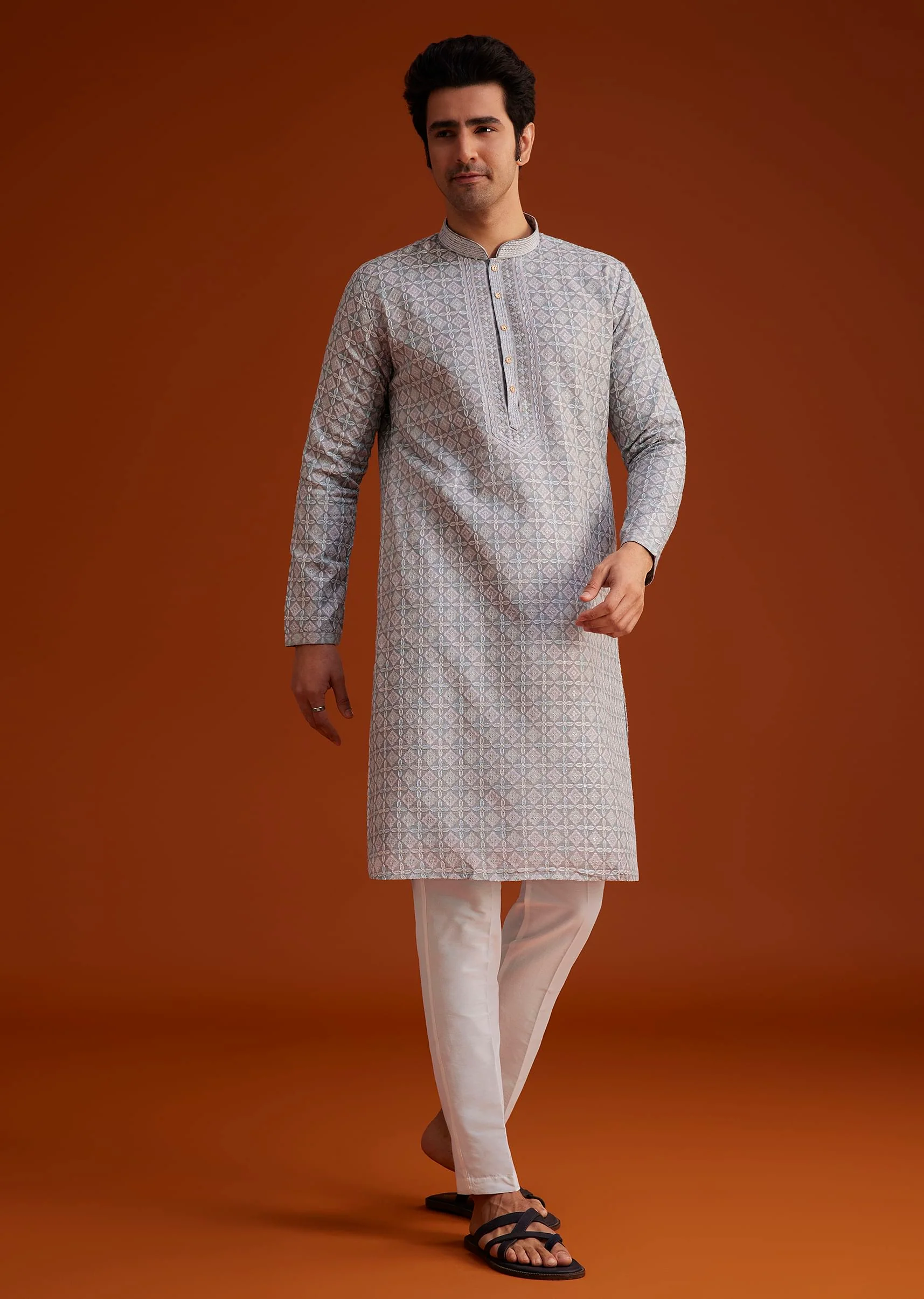 Grey Printed Kurta With Geometric Motifs - Image 2