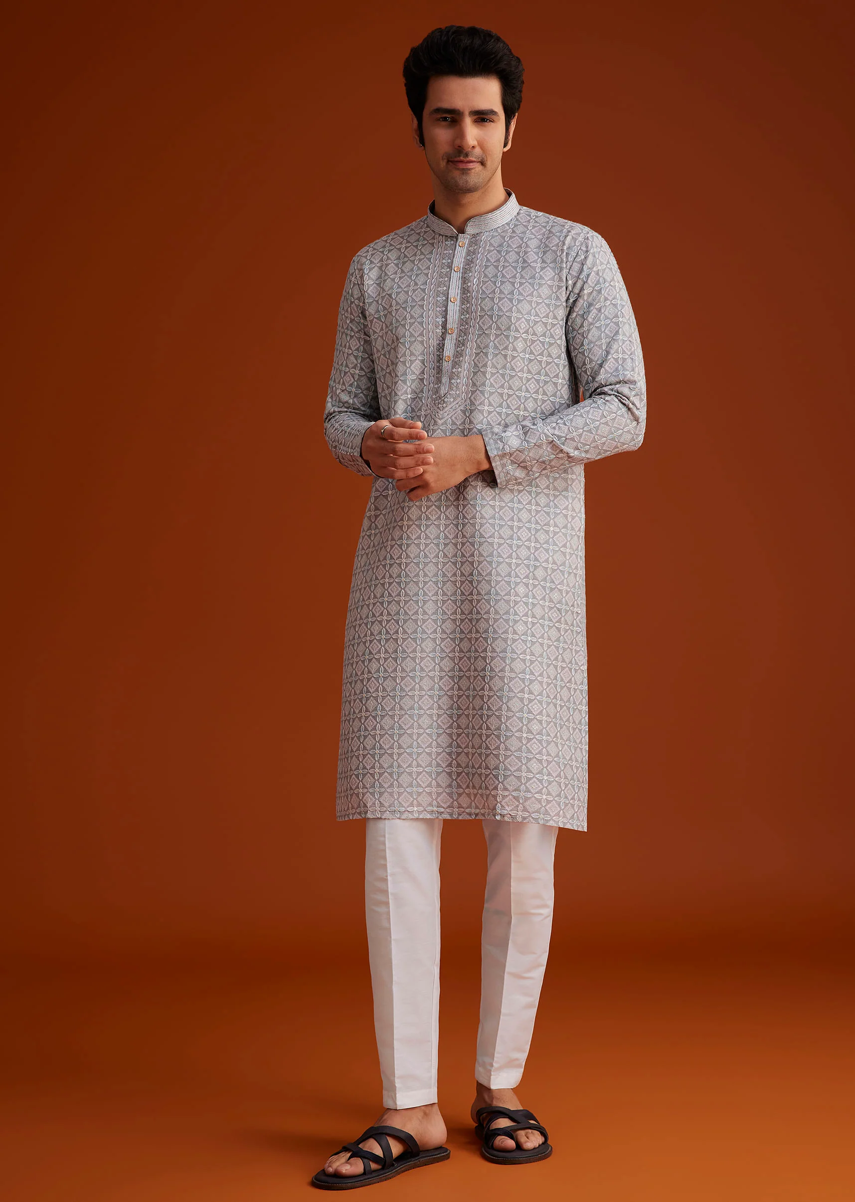 Grey Printed Kurta With Geometric Motifs - Image 4