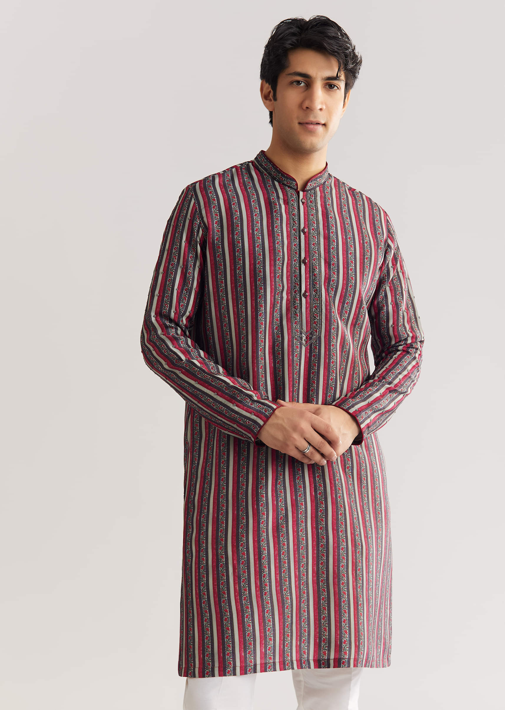 Grey Rawsilk Jacket Kurta Set With Cut Dana And Stone - Image 6