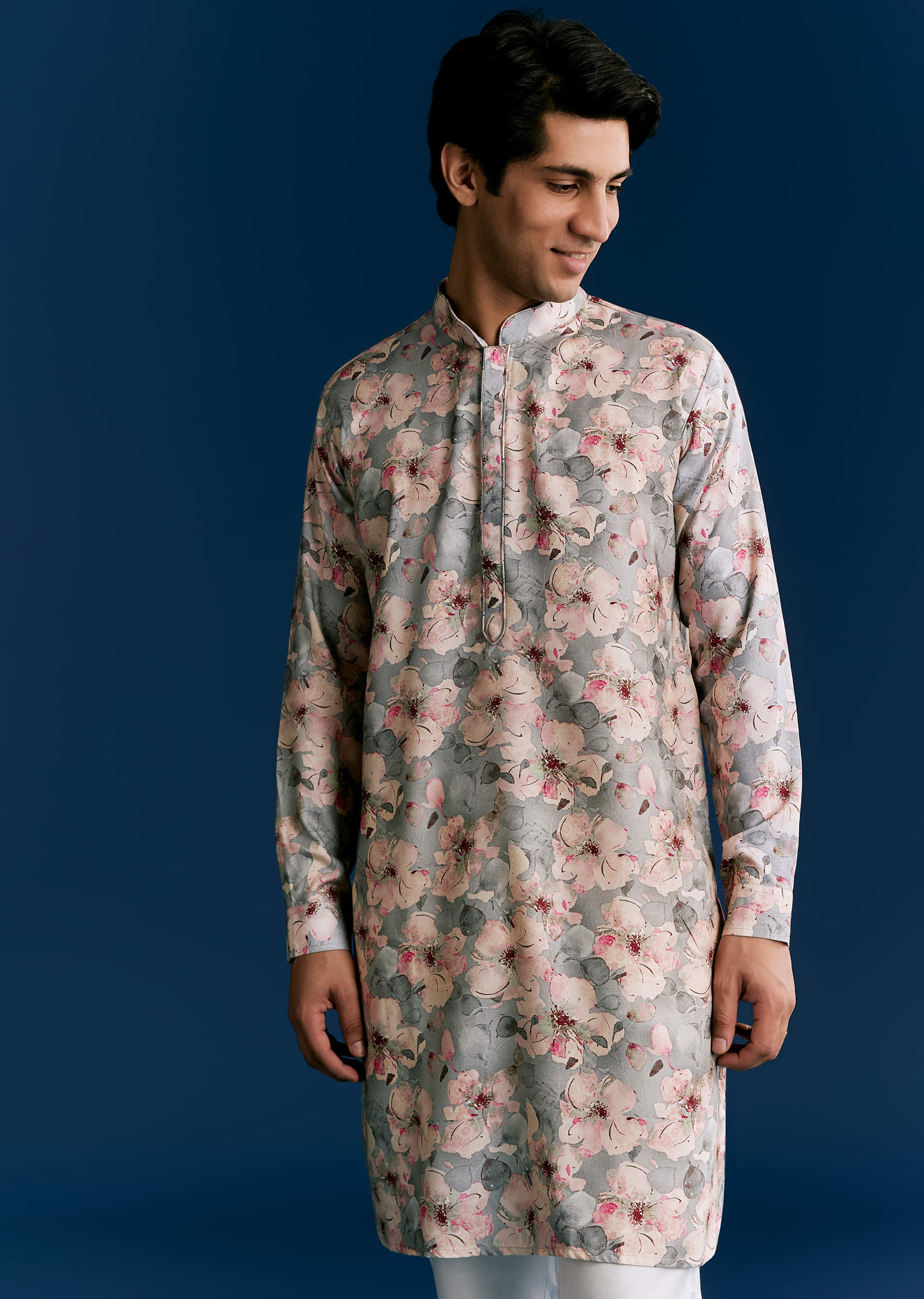 Grey Silk Kurta Jacket Set With Sequins And Thread Embroidery - Image 6