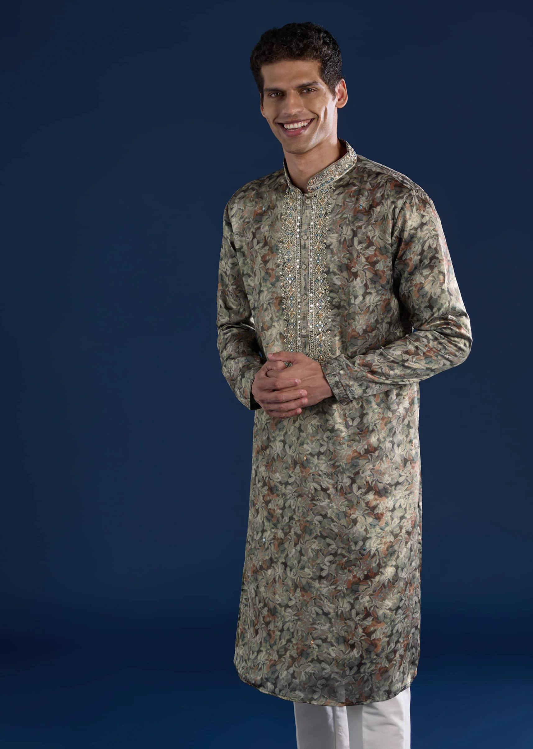 Grey Silk Mirror Work Mens Kurta and Pant Set - Image 4