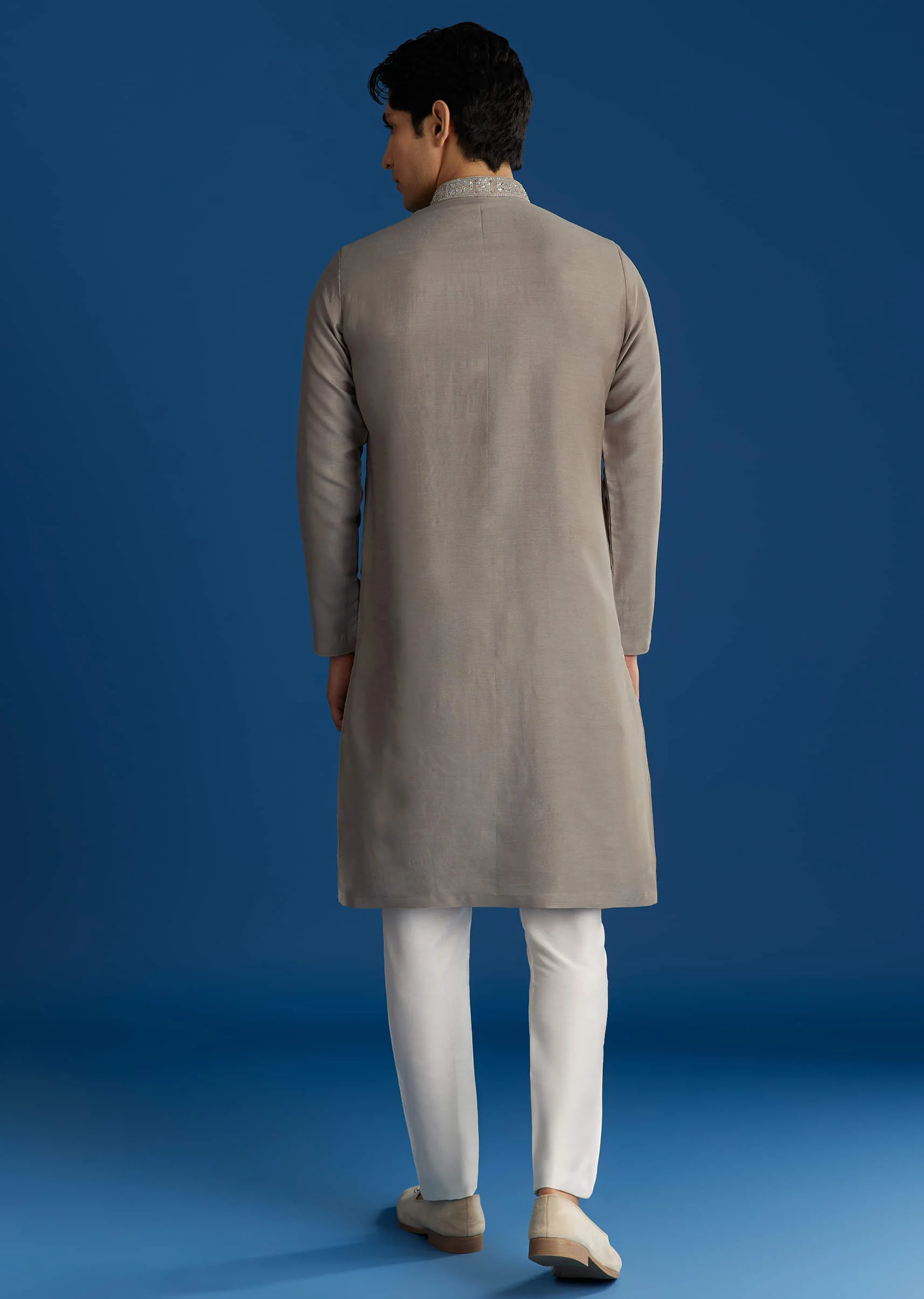 Grey Silk Yoke Mirror Gotta Work Zari Sequins Kurta Set - Image 5