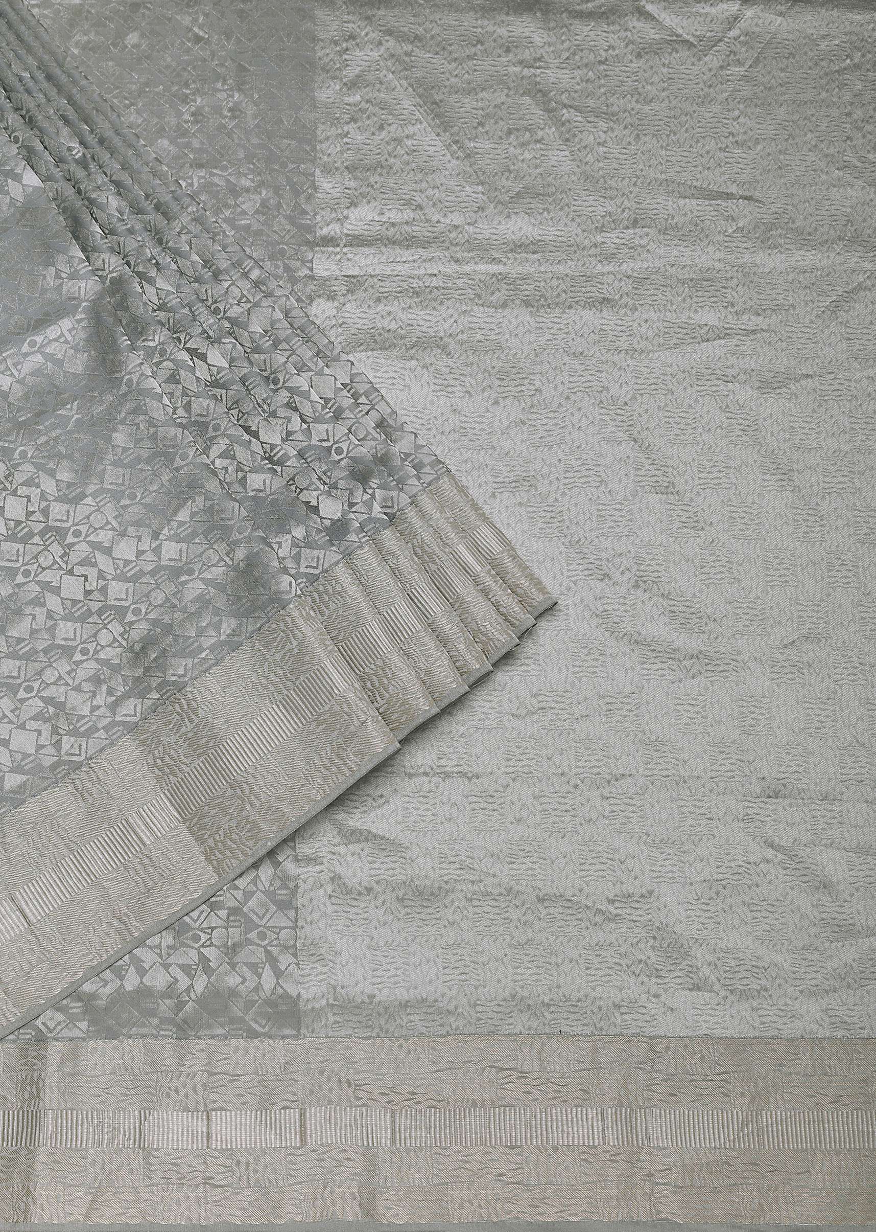Grey South Silk Saree With Abstract Zari Border And Unstitched Blouse Fabric - Image 3