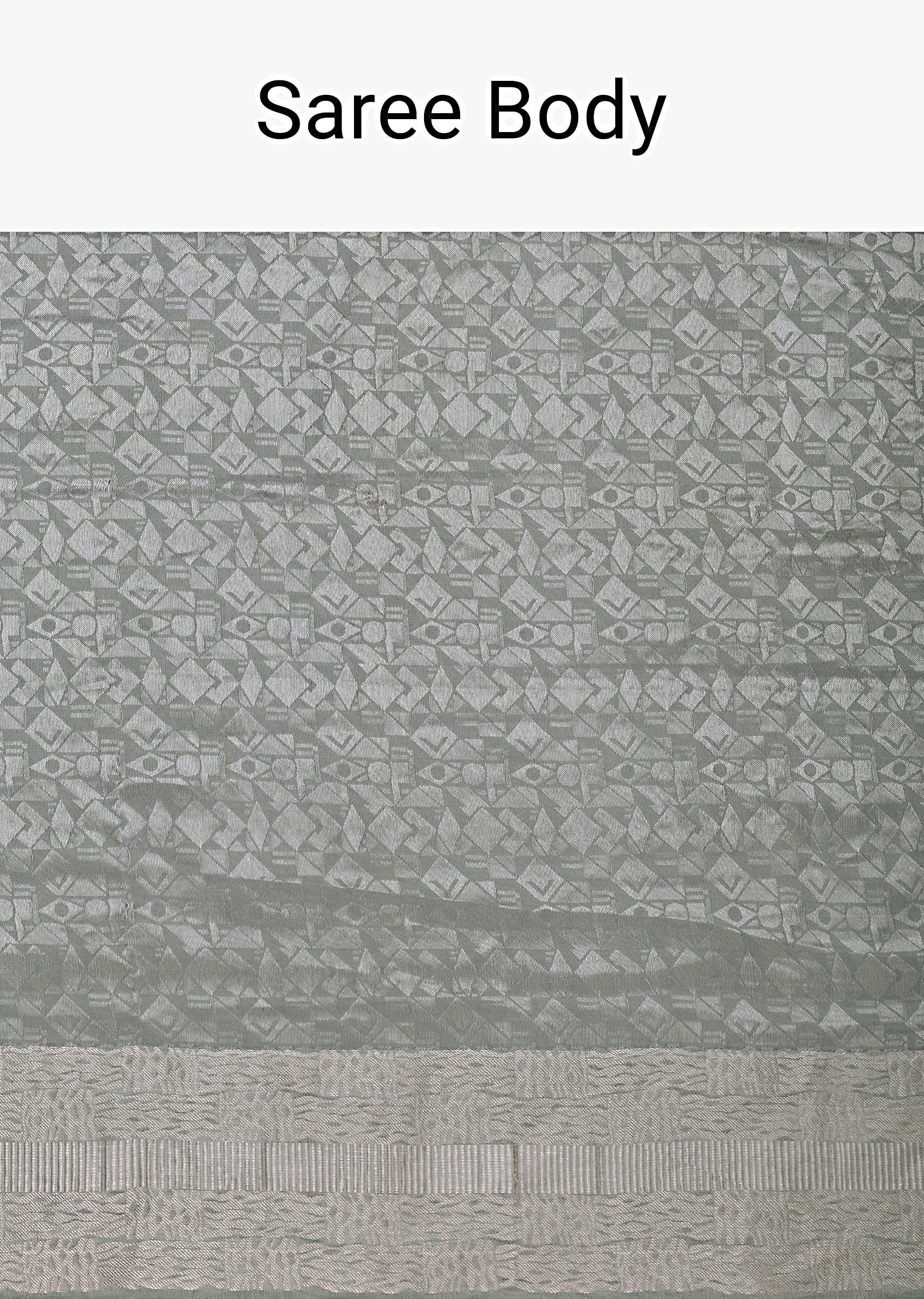 Grey South Silk Saree With Abstract Zari Border And Unstitched Blouse Fabric - Image 4