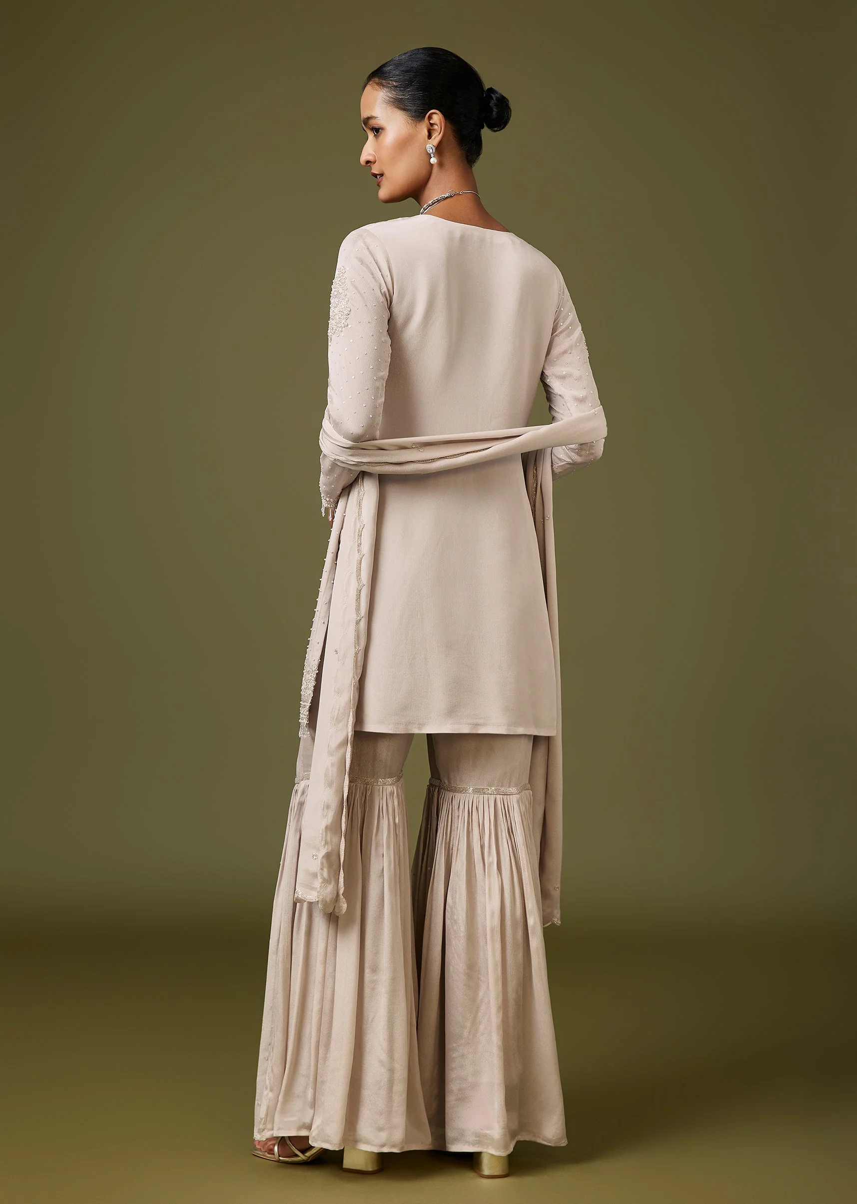 Grey Sweetheart Neck Sharara Suit With Cut Dana And Moti Work - Image 5