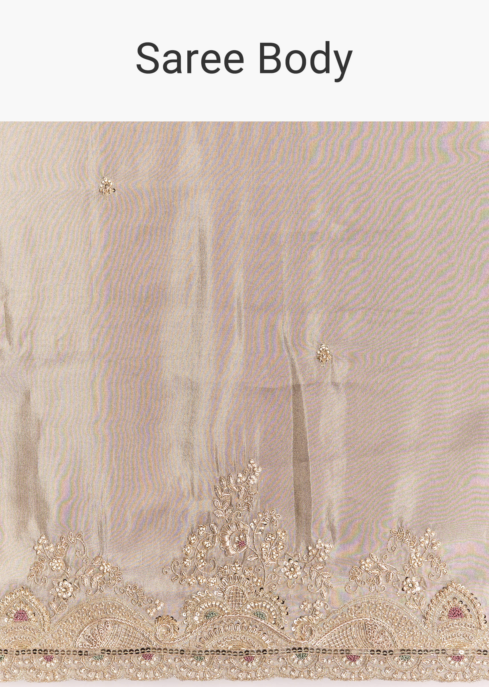 Grey Tissue Saree With Cutdana Sequins Beads And Resham Embroidery - Image 9