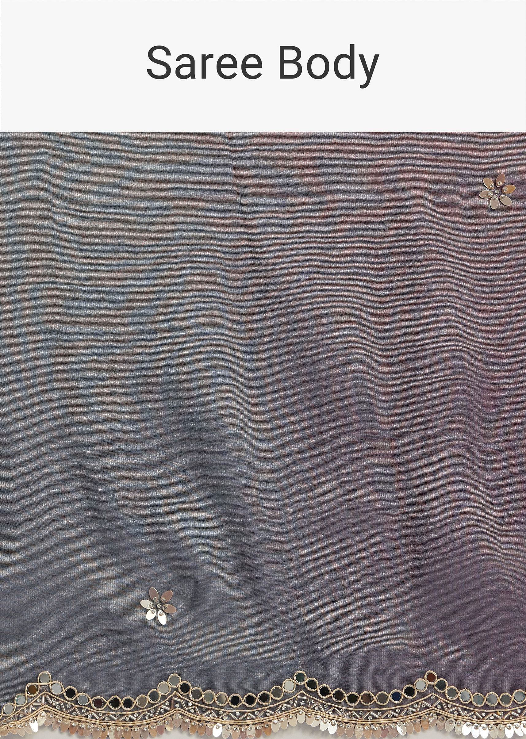 Greyish Purple Ombre Tissue Saree With Scallop Border - Image 9