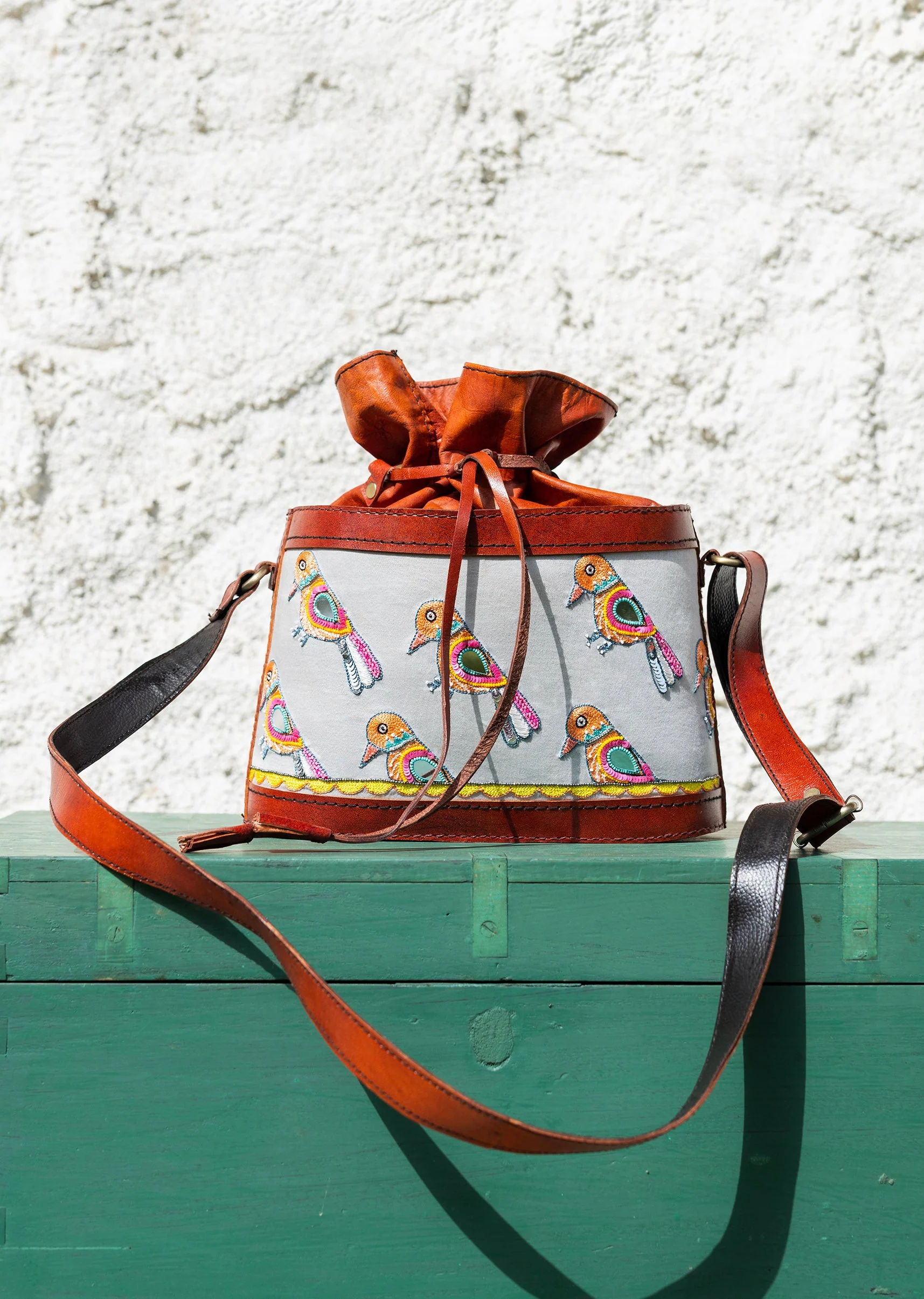 Handcrafted hand embroidered leather bags