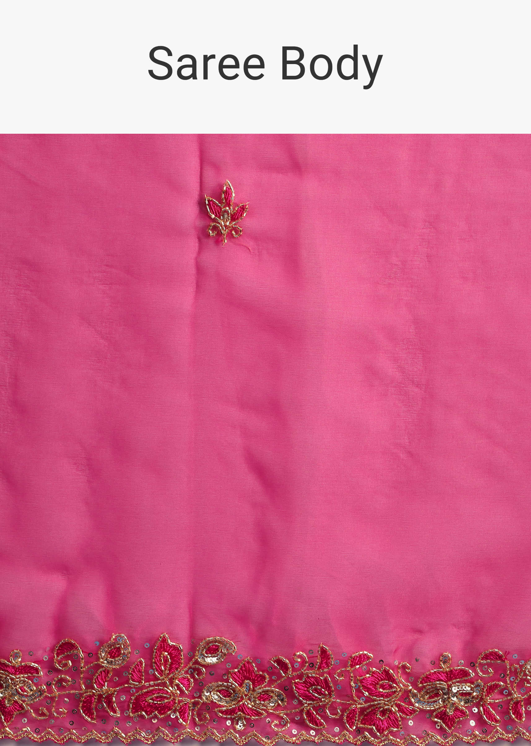 Hot Pink Cutdana Embroidered Saree With Unstitched Blouse - Image 9