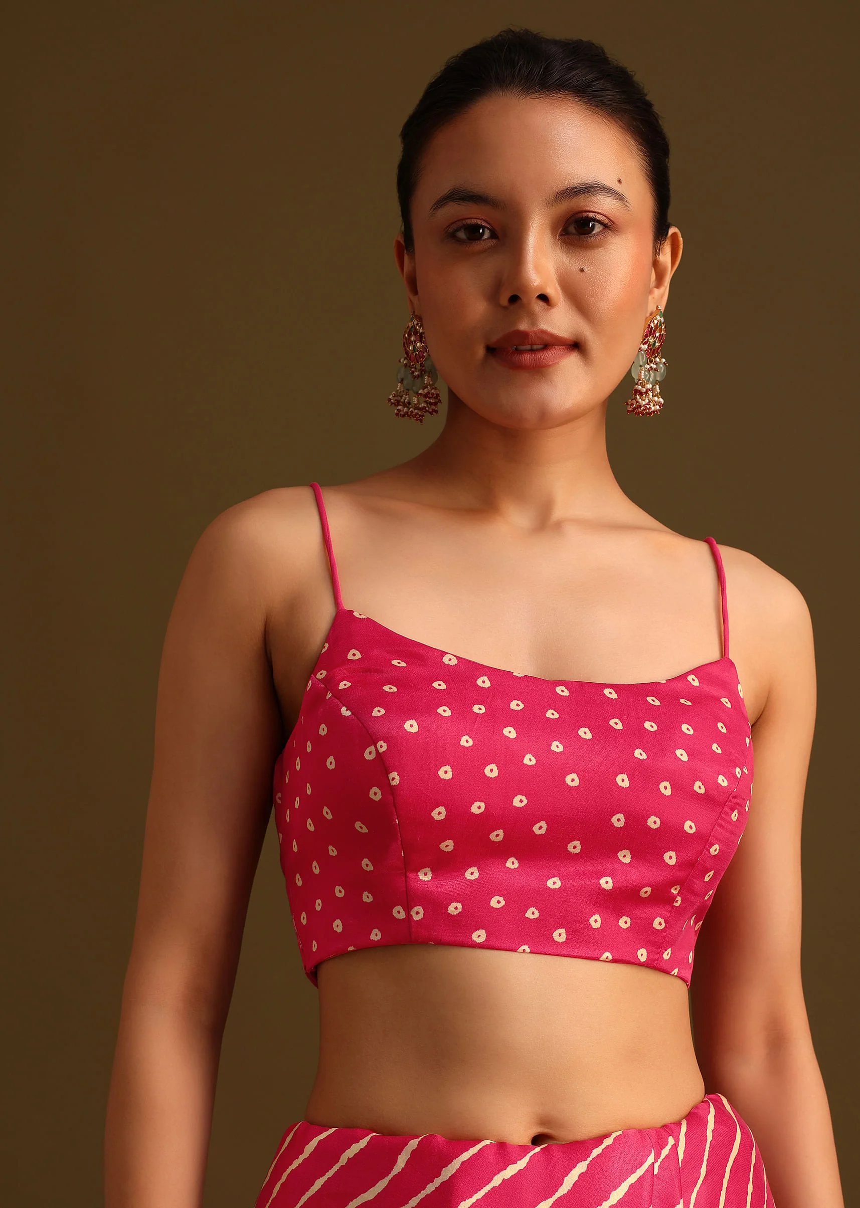 Hot Pink Lehariya Saree In Gota Patti Work With Unstitched Blouse - Image 7