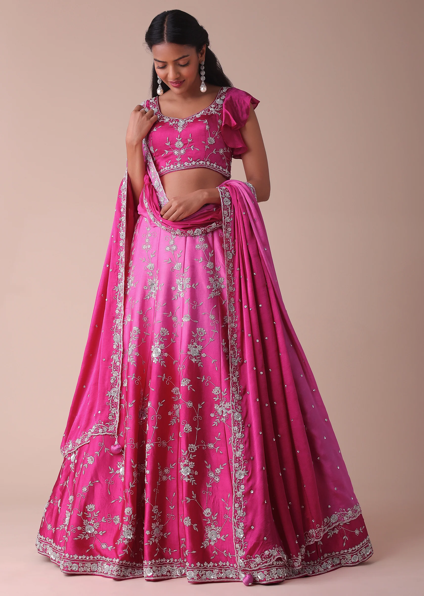 Hot Pink Ombre Lehenga With Handwork Embroidery - Image 6