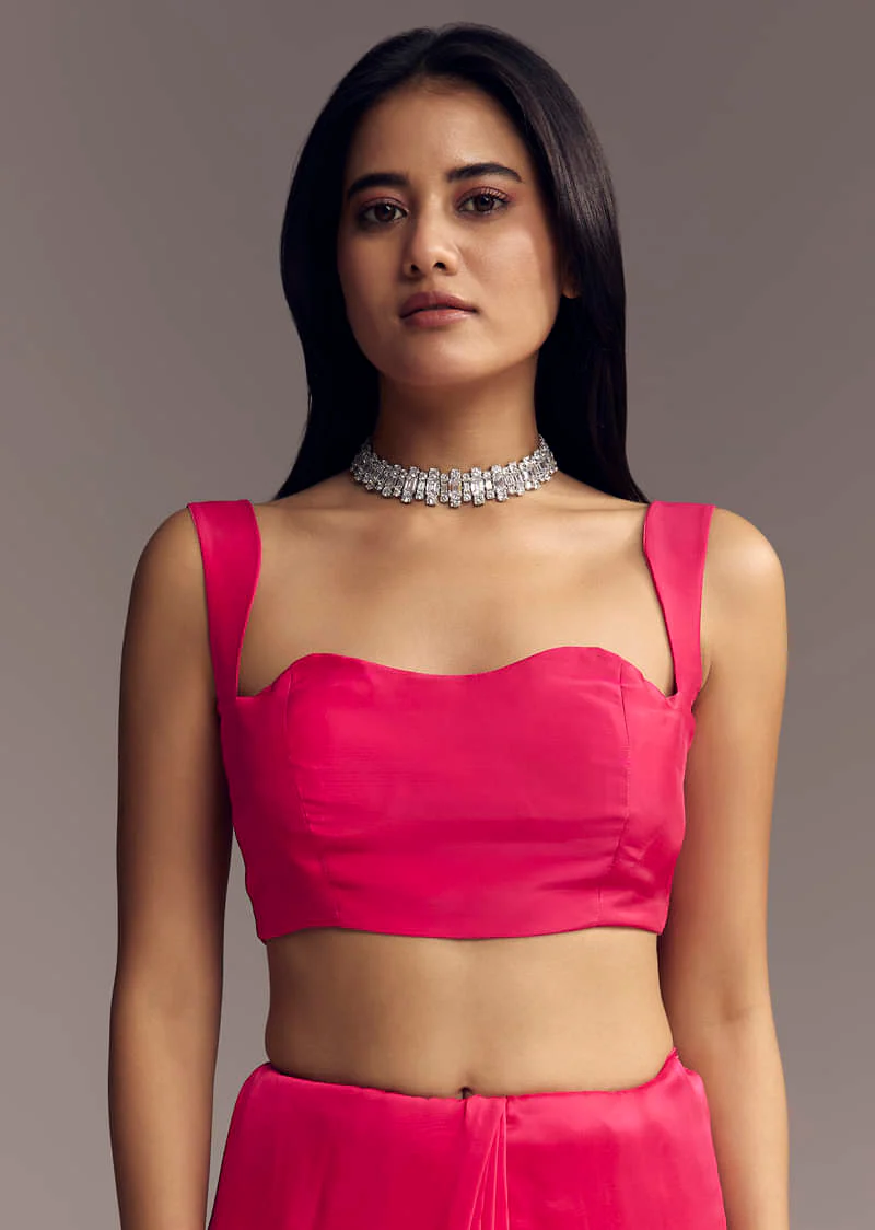 Hot Pink Organza Saree With Stone And Cut Dana Work - Image 7