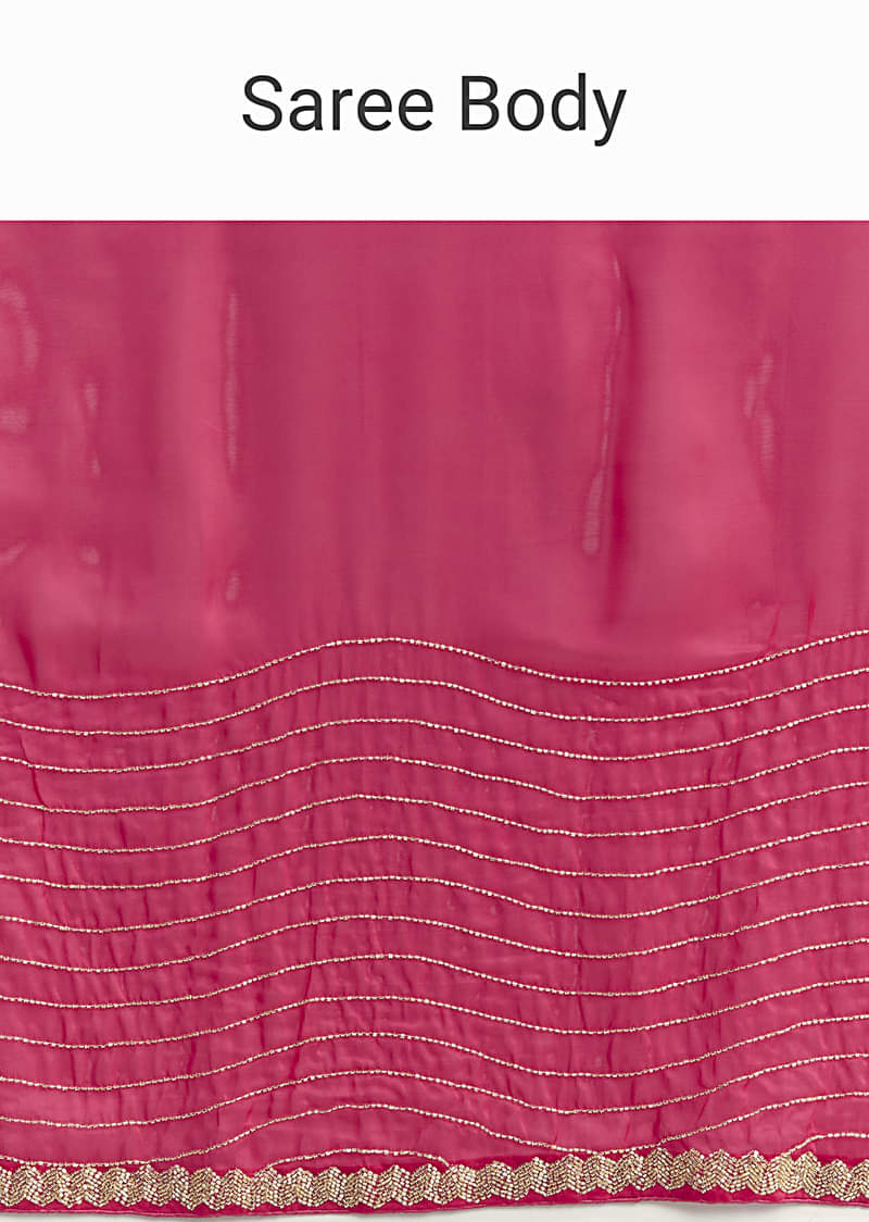 Hot Pink Organza Saree With Stone And Cut Dana Work - Image 9